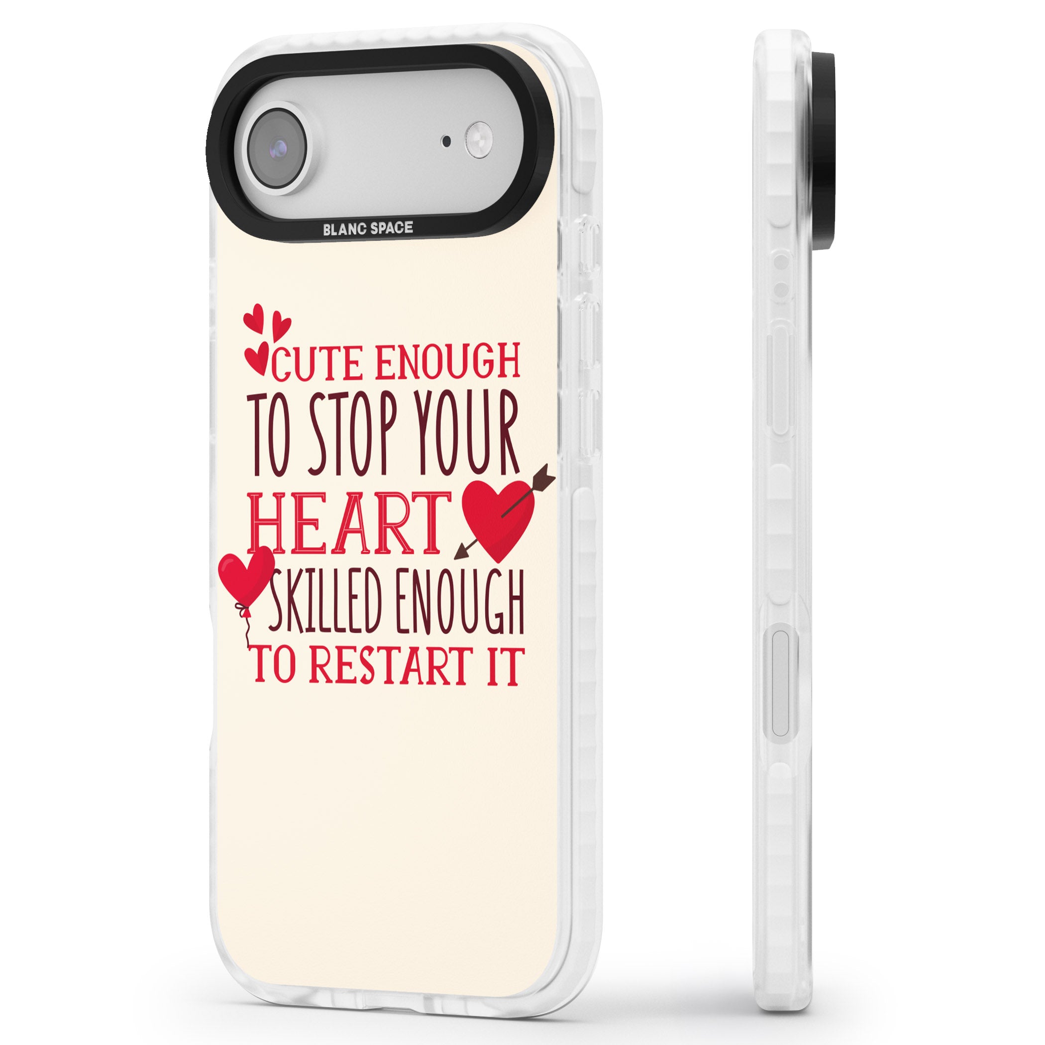 Cute Enough To Stop Your Heart iPhone 17 Air Impact Pro Clear Phone Case Side Profile