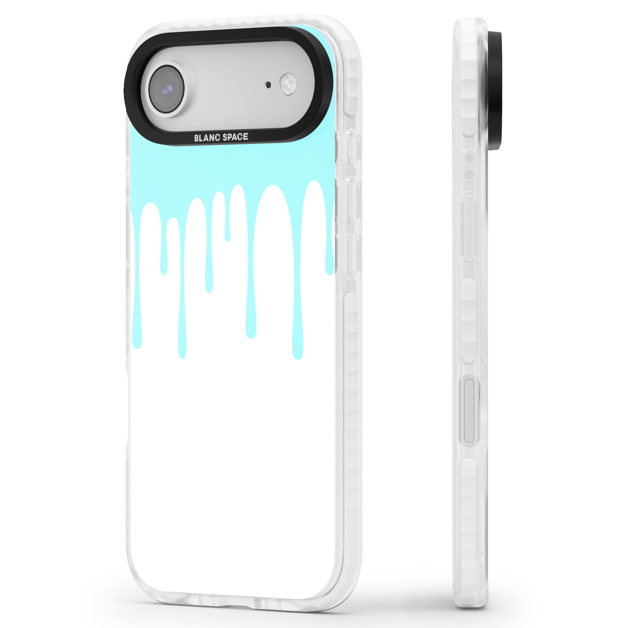 Melted Teal Drip iPhone 17 Air Impact Pro Clear Phone Case Side Profile