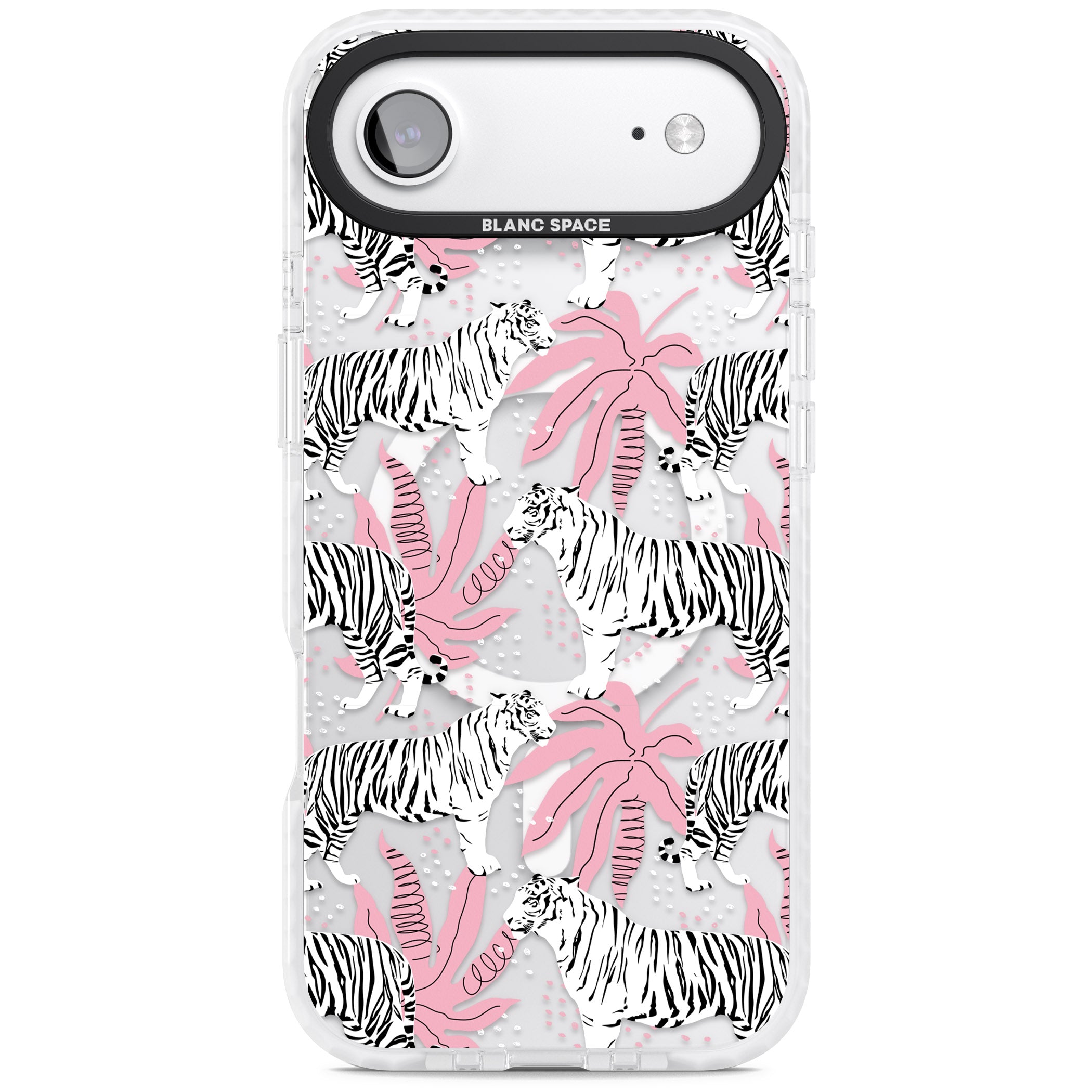 Pink & White Tropical Tigers iPhone 17 Air Impact Pro Clear Phone Case