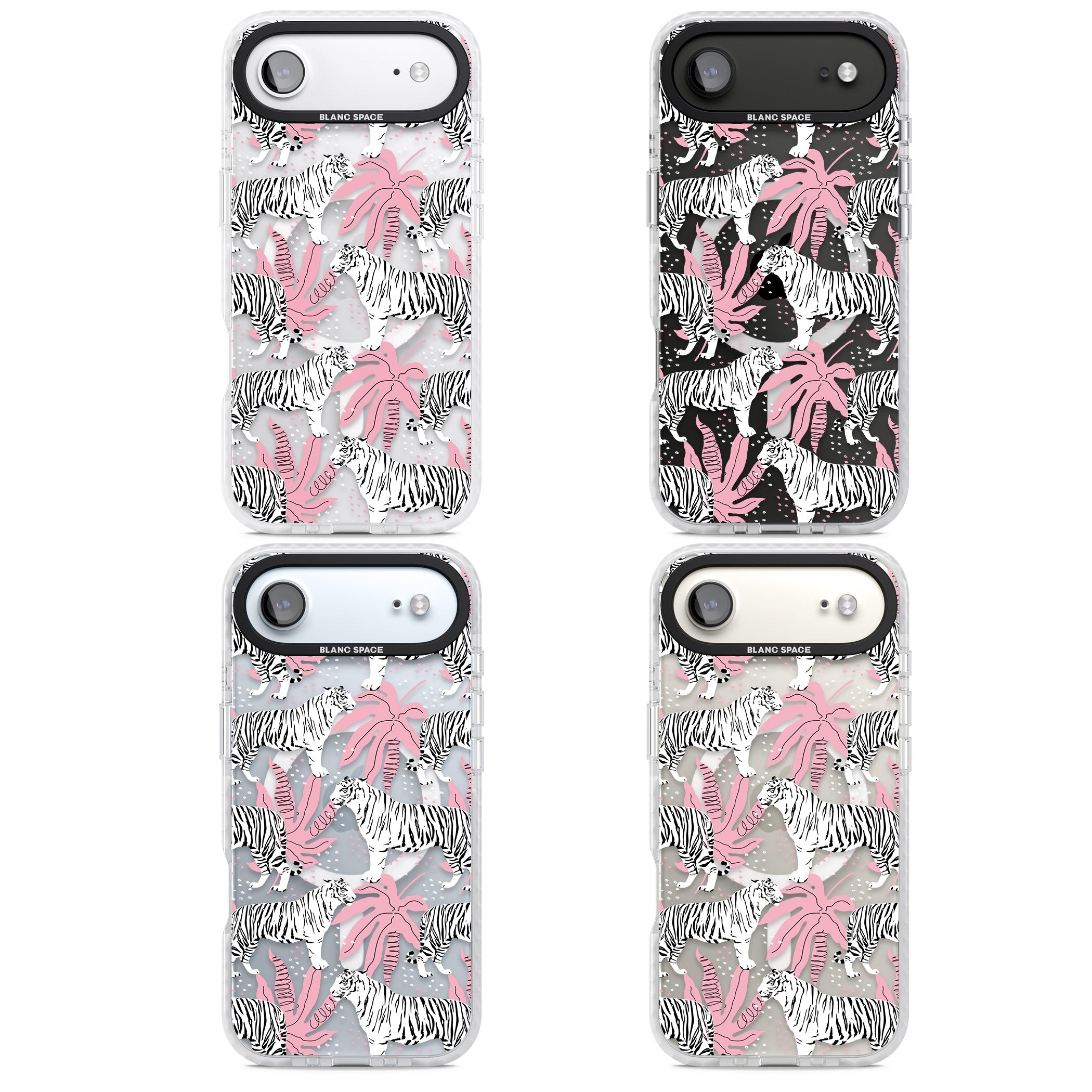 Pink & White Tropical Tigers iPhone 17 Air Impact Pro Clear Phone Case APT Impact Protection