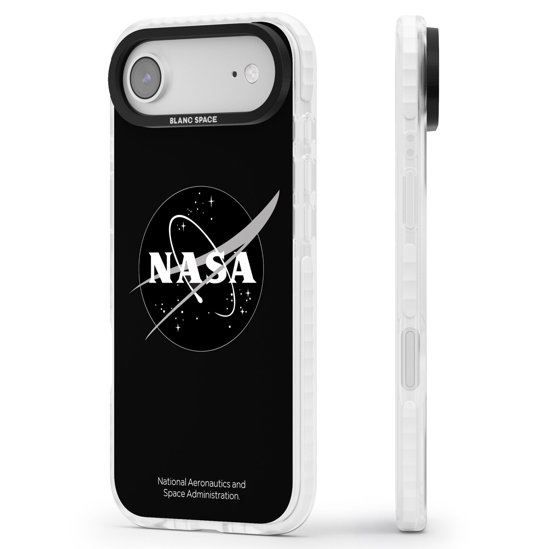 Dark Nasa Meatball iPhone 17 Air Impact Pro Clear Phone Case Side Profile