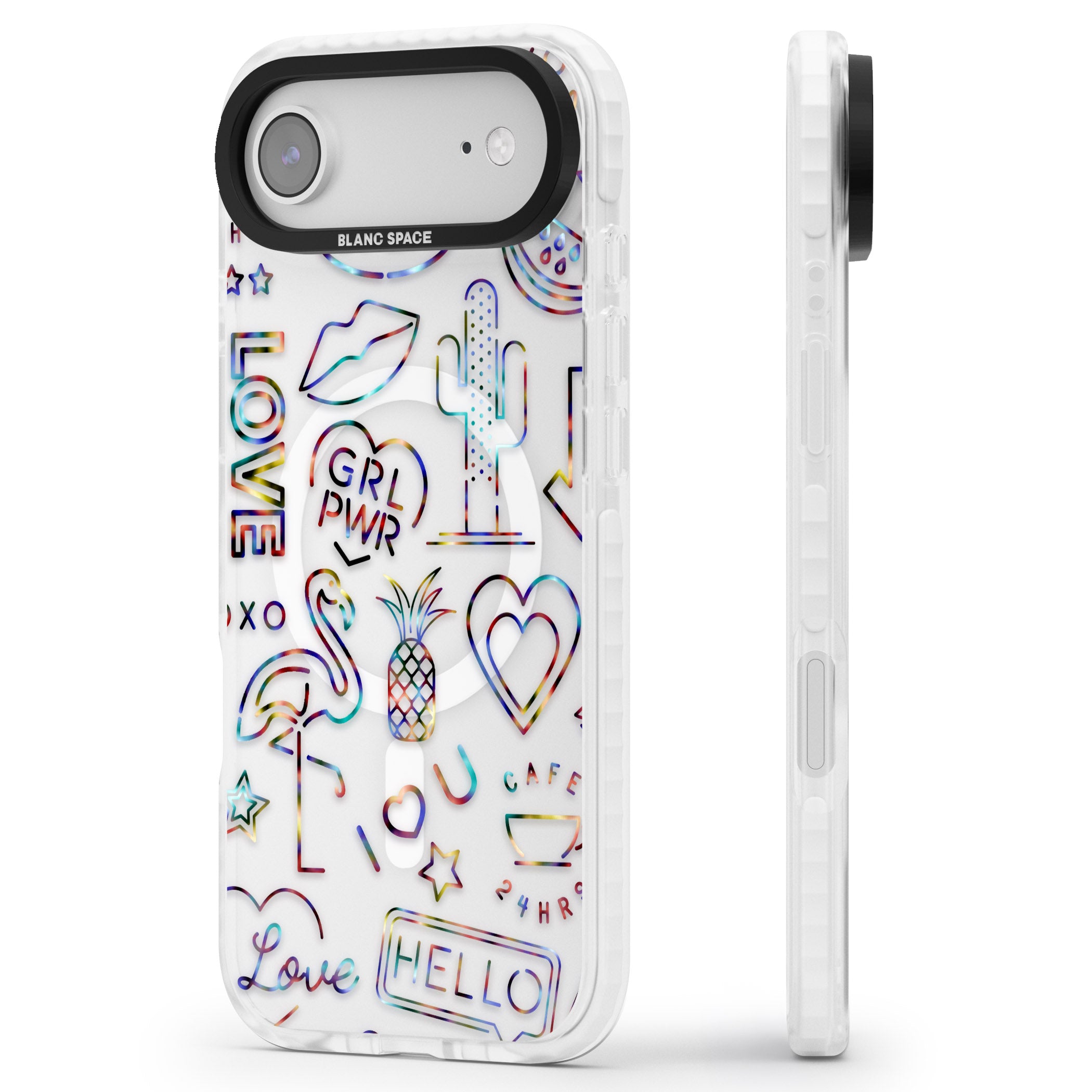 Funky Nebula Neon Sign iPhone 17 Air Impact Pro Clear Phone Case Side Profile