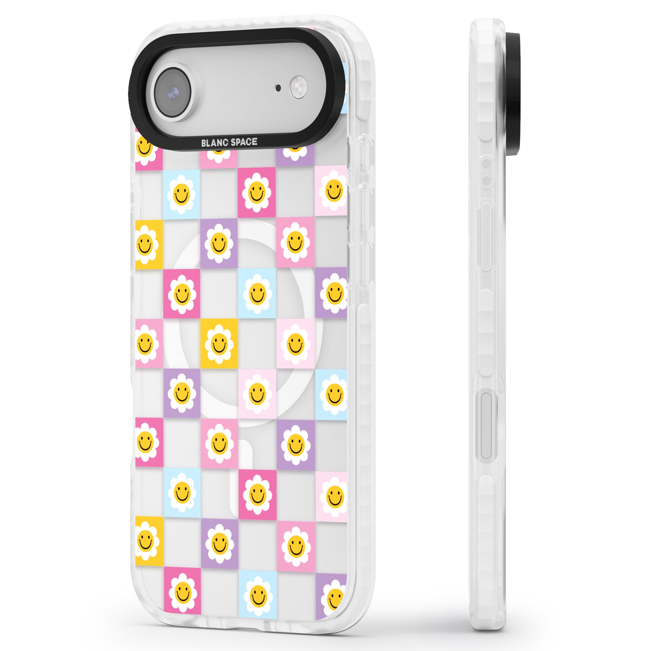 Daisy Squares Pattern iPhone 17 Air Impact Pro Clear Phone Case Side Profile