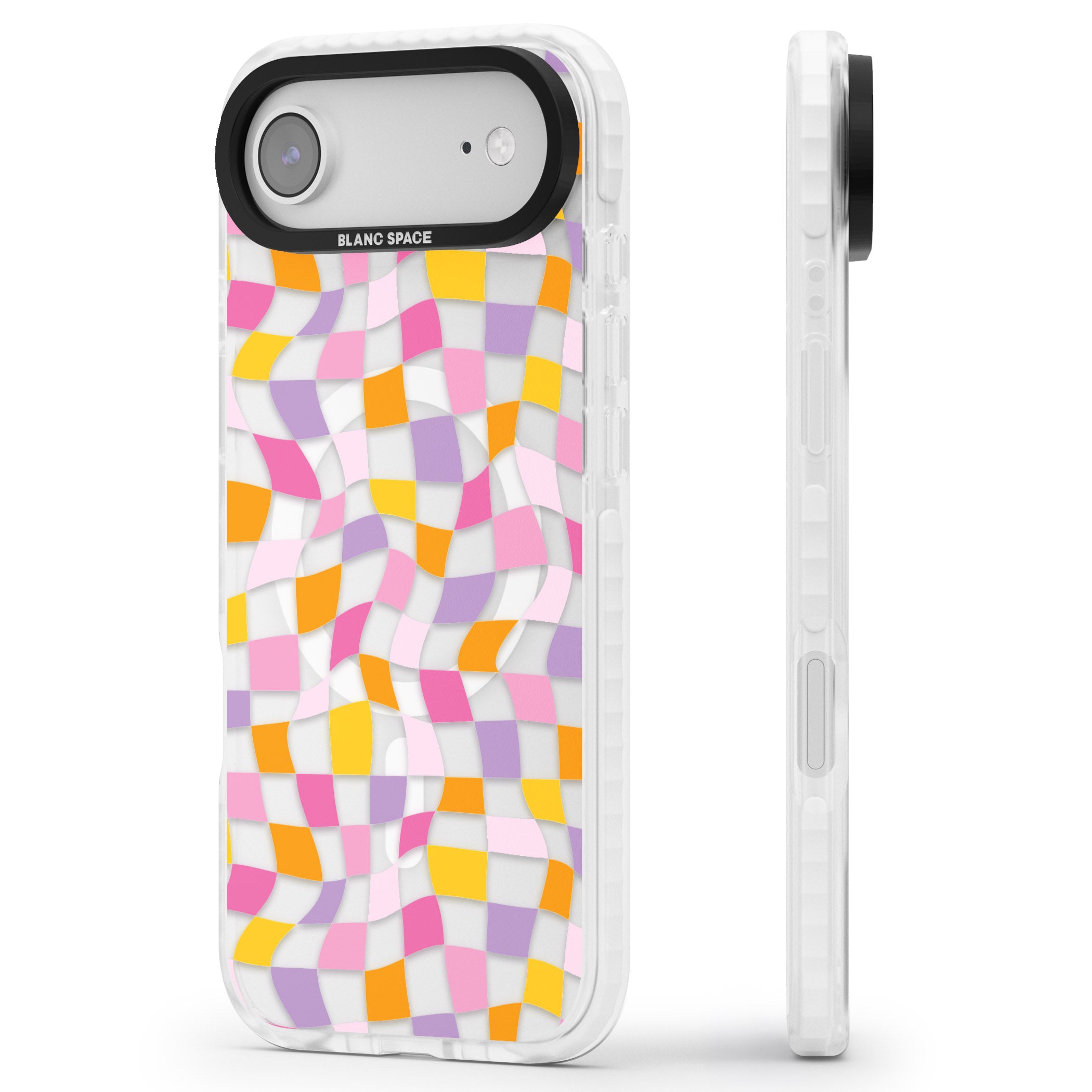Wonky Squares Pattern iPhone 17 Air Impact Pro Clear Phone Case Side Profile