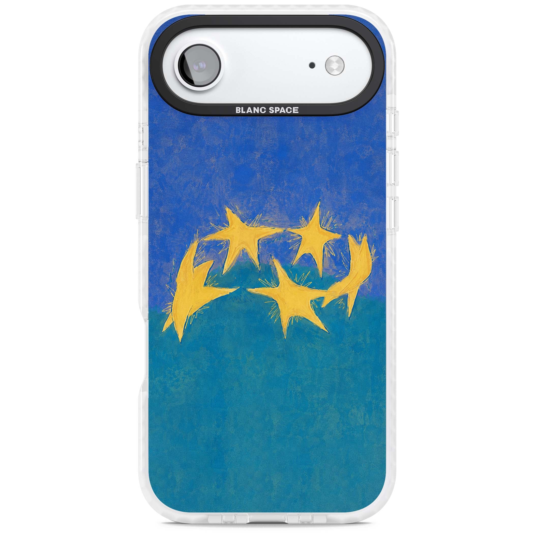 Star Boogie stars aesthetic iPhone case featuring five yellow hand-painted stars on cobalt blue and teal | Impact Magsafe case for iPhone Air
