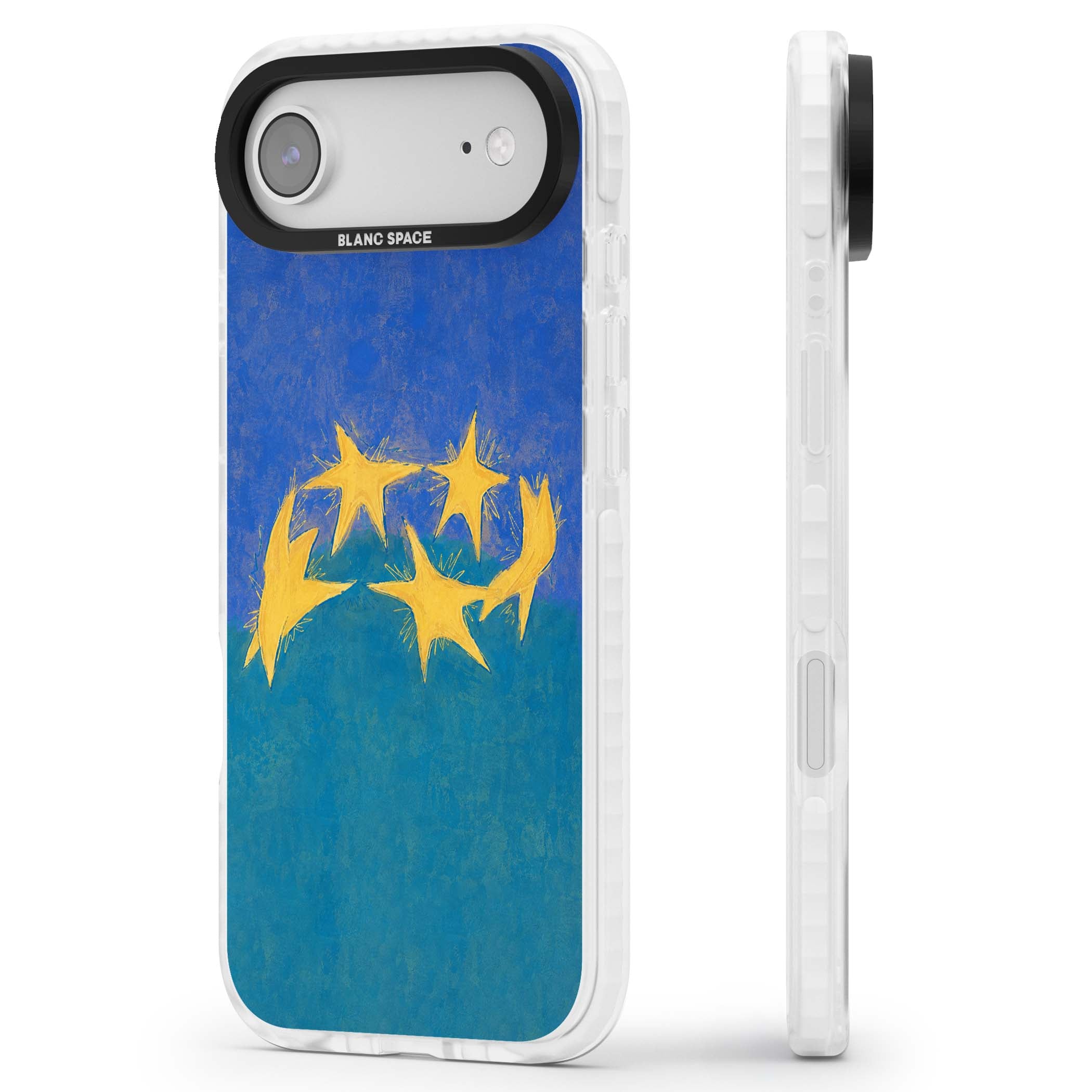 Star Boogie stars aesthetic iPhone case featuring five yellow hand-painted stars on cobalt blue and teal | Impact Magsafe case for iPhone Air