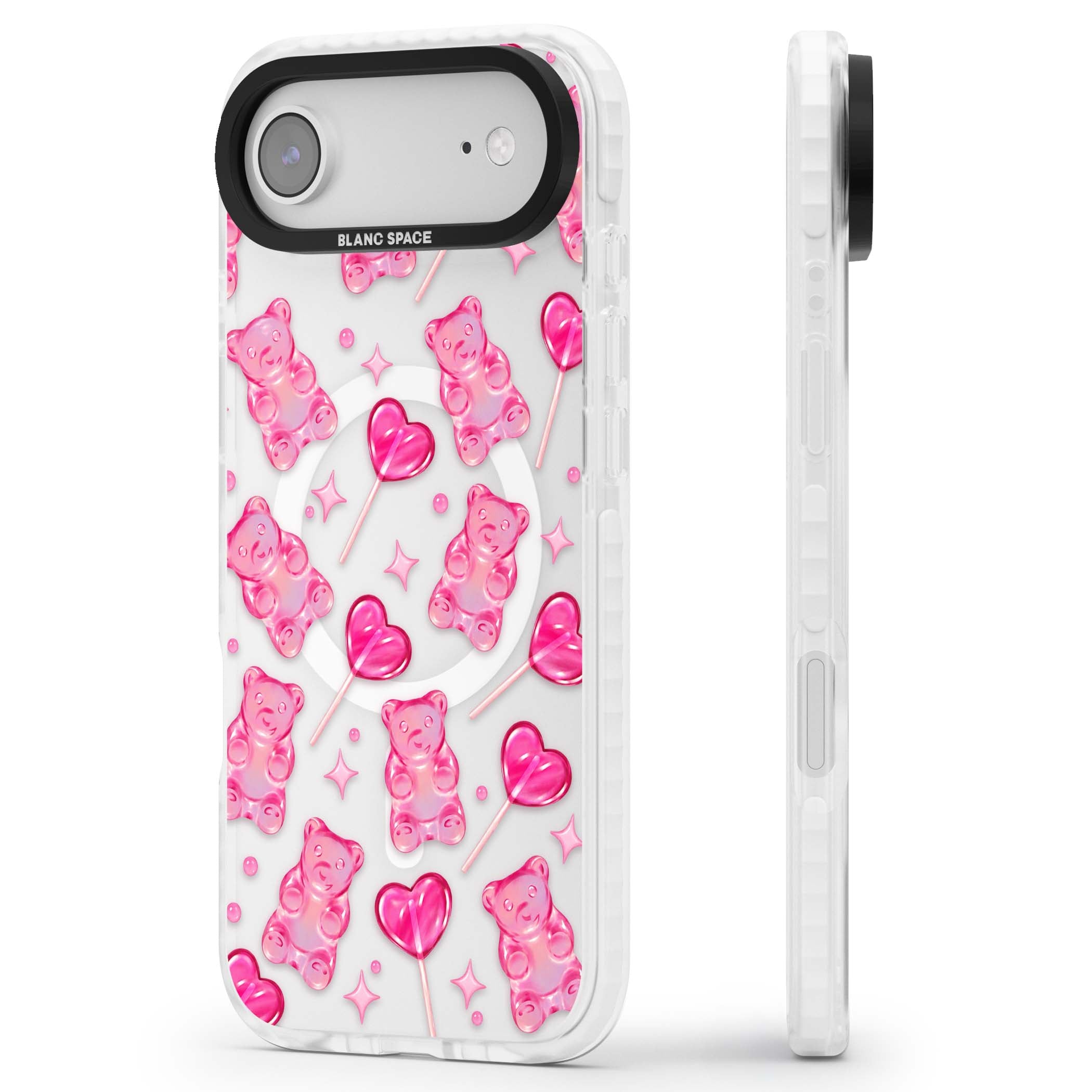 Pink Sugar pinkcore iPhone case featuring pink gummy bears, heart-shaped lollipops and sparkle stars | Impact Magsafe case for iPhone Air