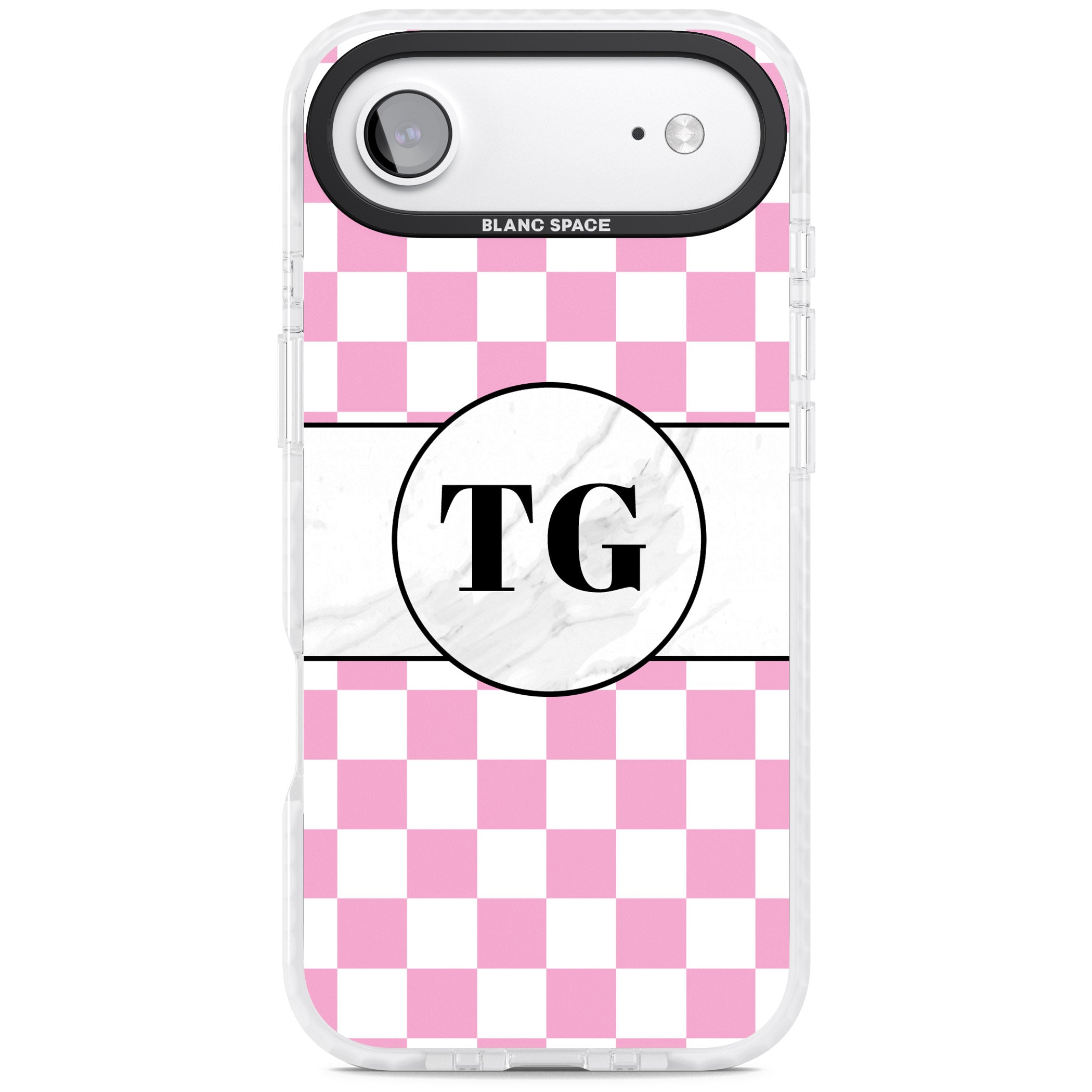 Personalised Monogrammed Pink Check iPhone 17 Air Impact Pro Clear Phone Case