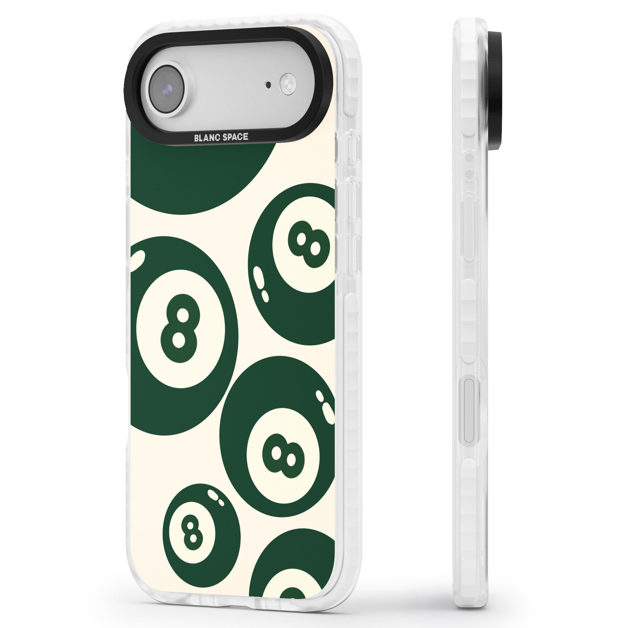 Green Eight Balls iPhone 17 Air Impact Pro Clear Phone Case Side Profile