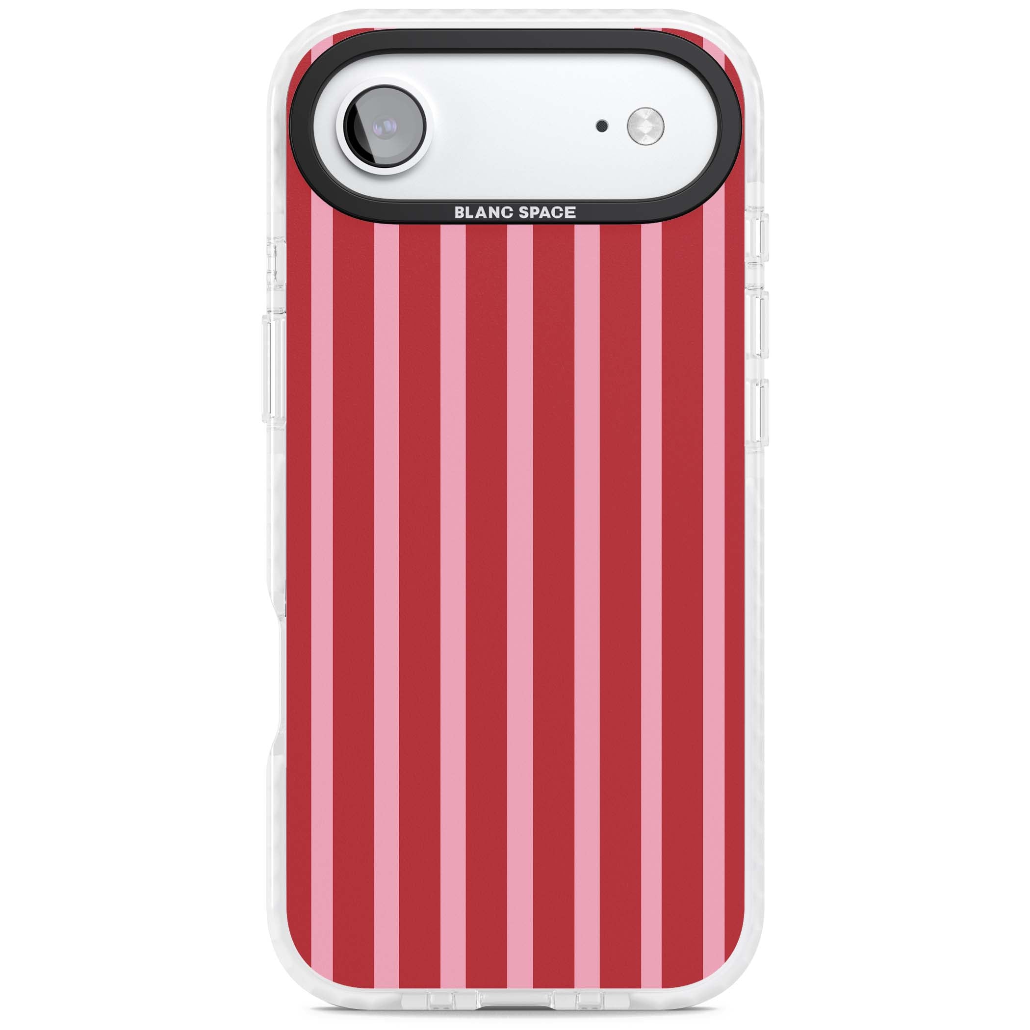 Raspberry Stripe coquette iPhone case featuring red and pink vertical stripes in a candy-inspired pattern | Impact Magsafe case for iPhone Air