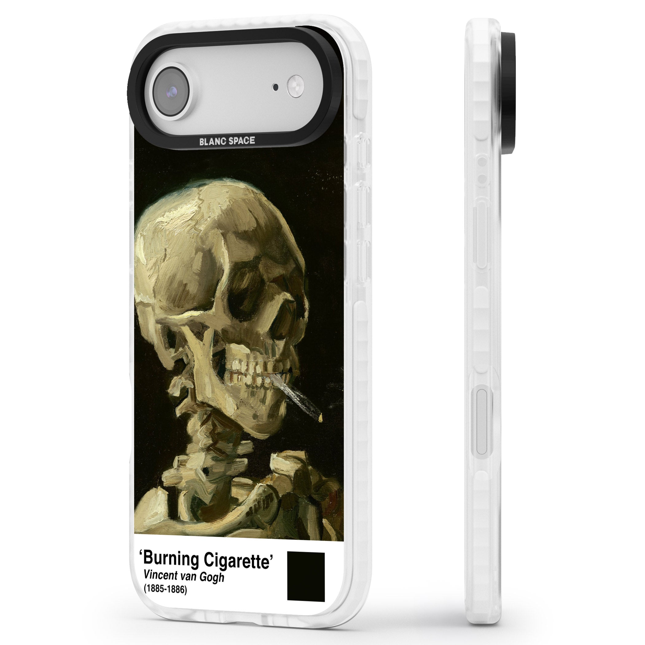 Skull Of A Skeleton With Burning Cigarette iPhone 17 Air Impact Pro Clear Phone Case Side Profile