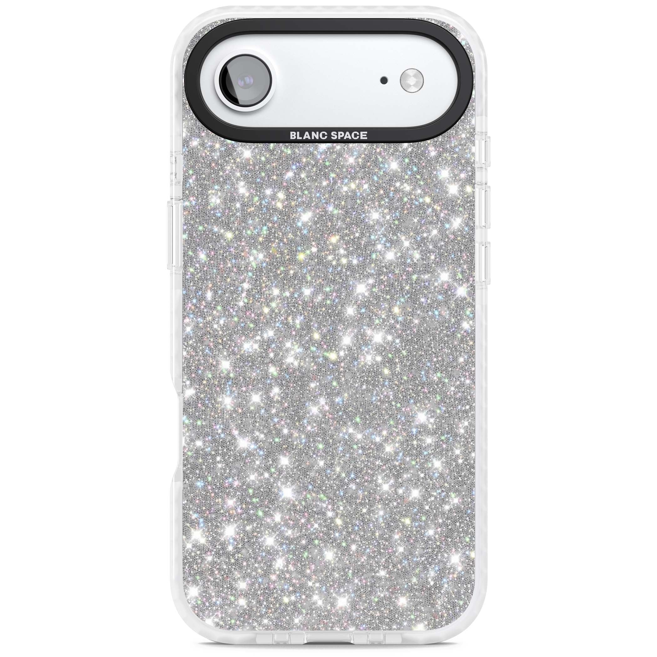 Diamond glam iPhone case featuring silver glitter sparkle and shimmering diamond dust effect | Impact Magsafe case for iPhone Air