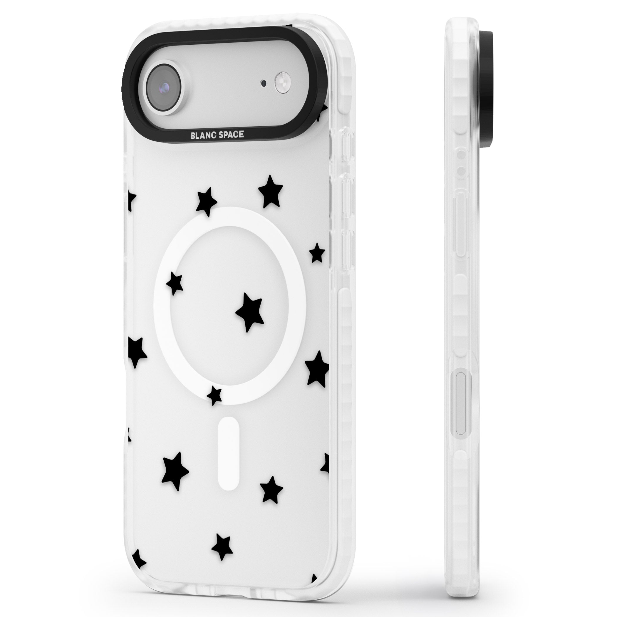 Starry Night Black Stars iPhone 17 Air Impact Pro Clear Phone Case Side Profile