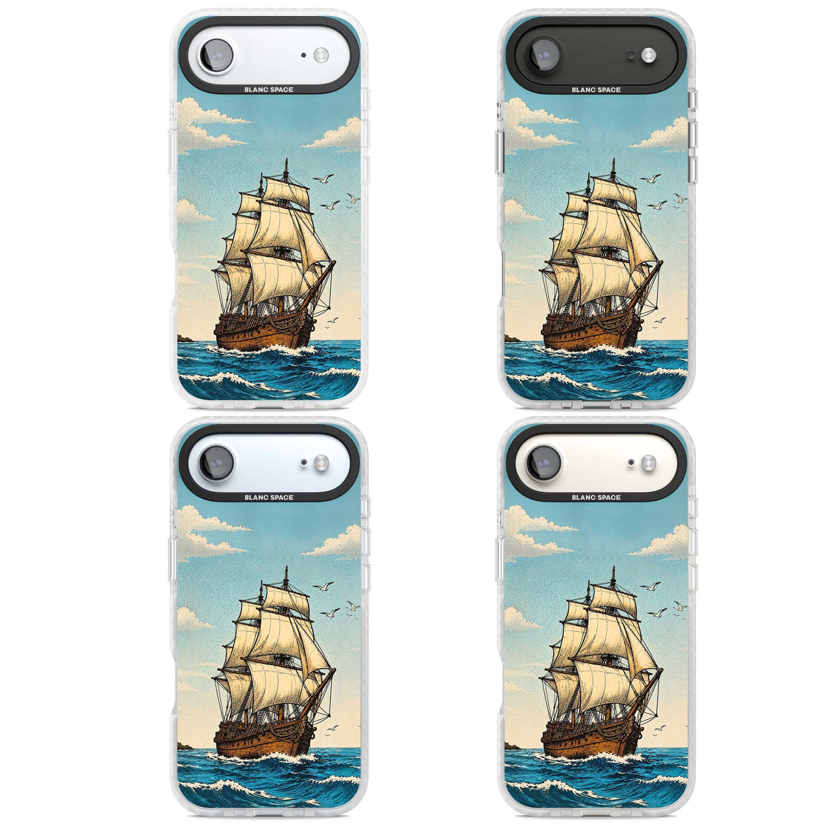 Ship at Sea nautical iPhone case featuring a vintage tall ship, ocean waves and seagulls | Impact Magsafe case for iPhone Air