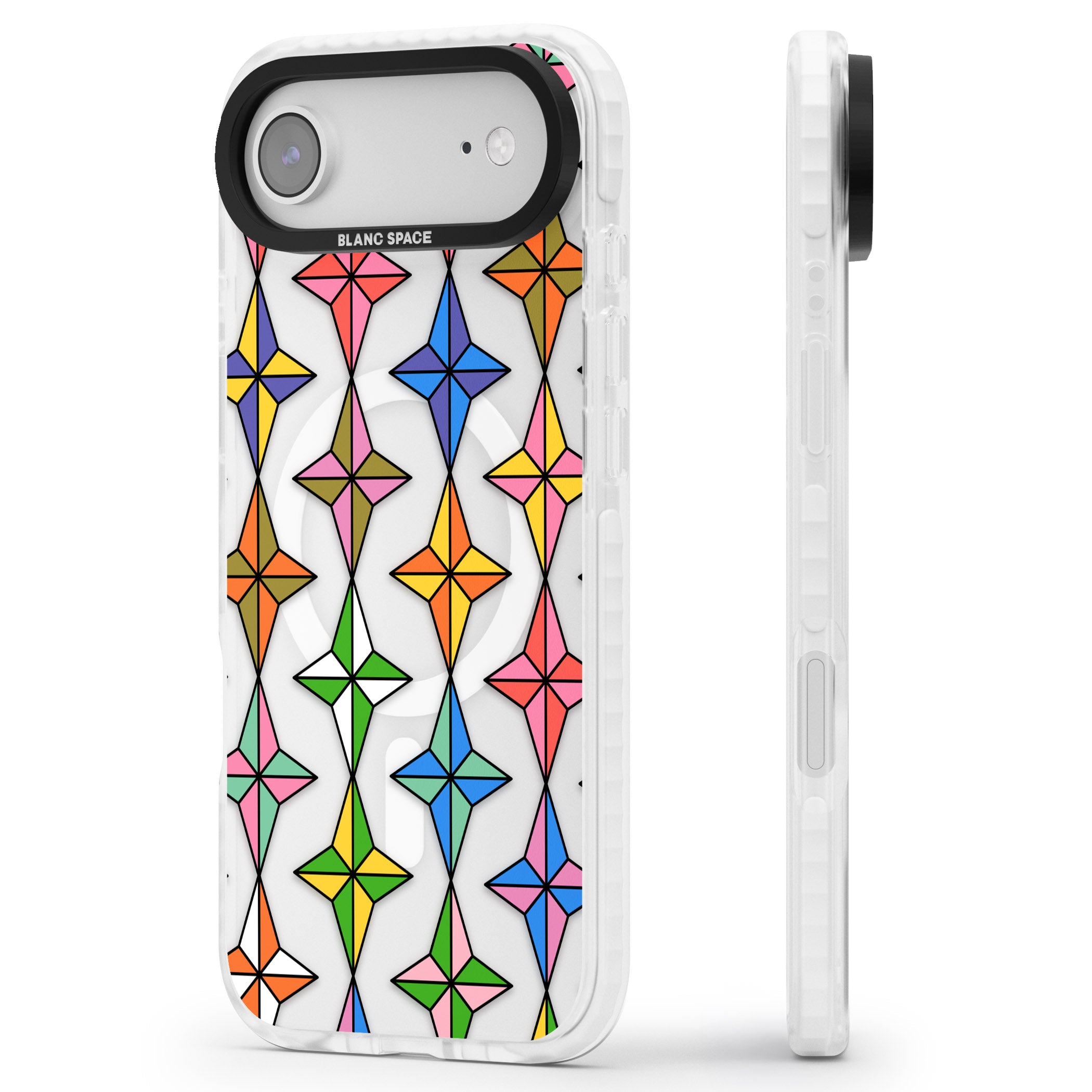 Multi Colour Stars Pattern iPhone 17 Air Impact Pro Clear Phone Case Side Profile