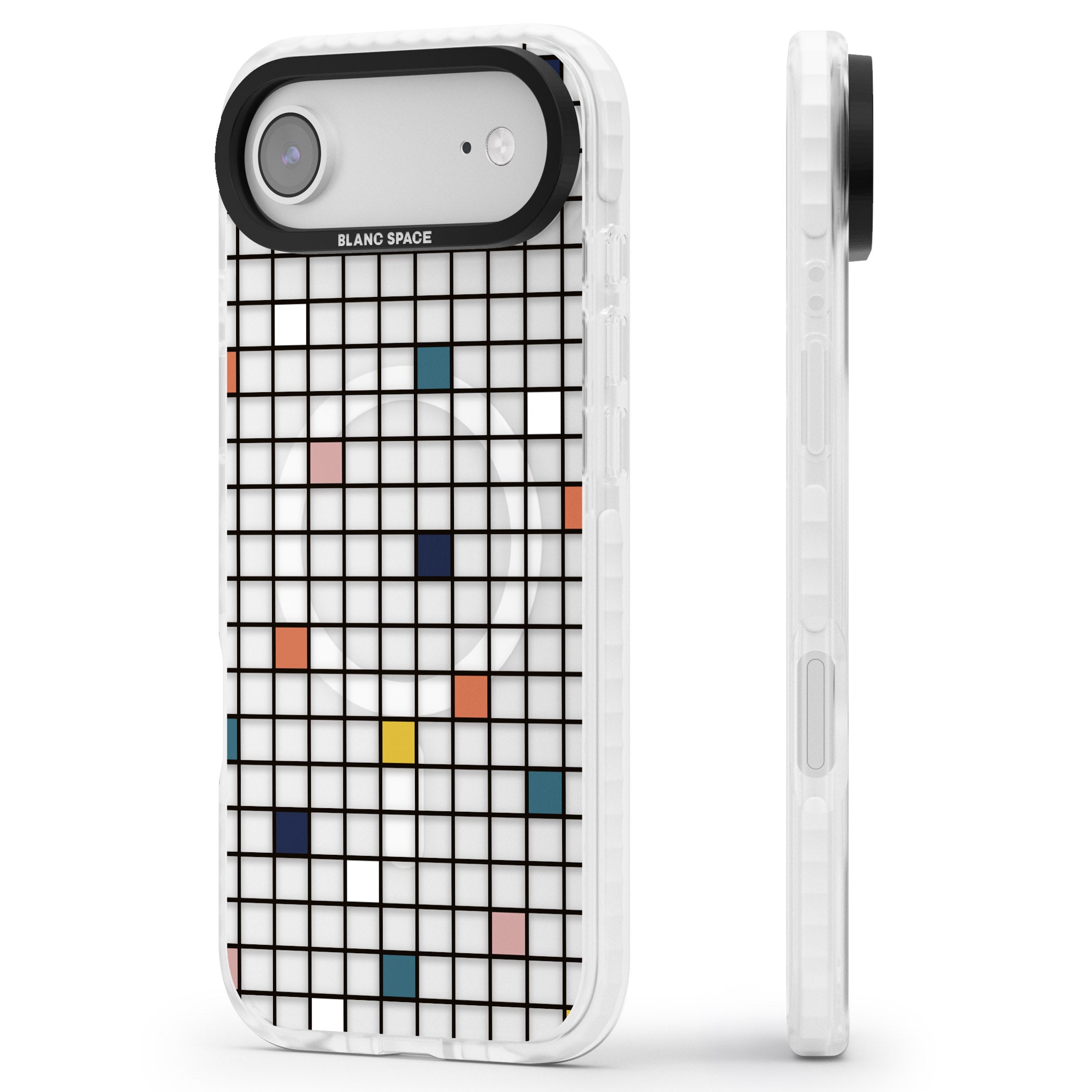 Earthtone Clear Geometric Grid iPhone 17 Air Impact Pro Clear Phone Case Side Profile