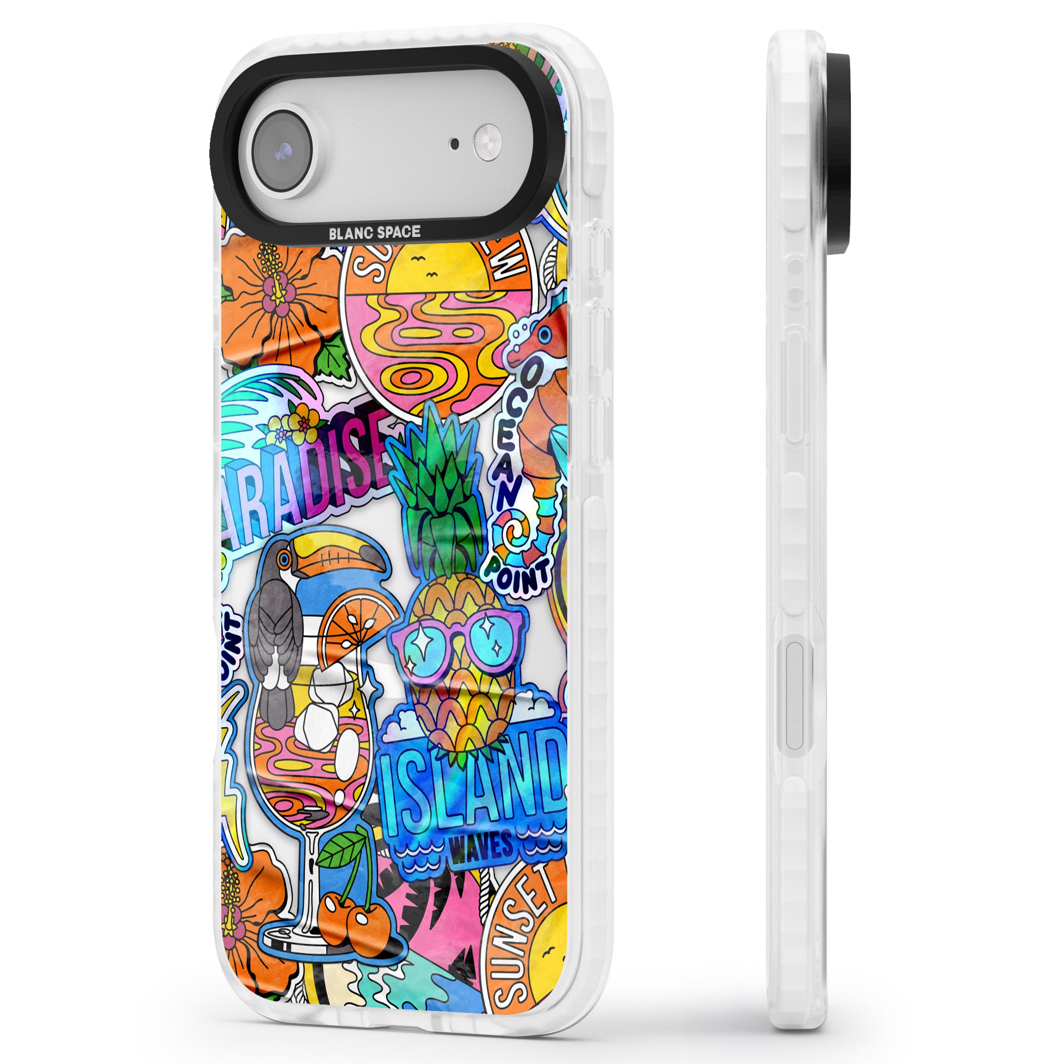 Tropical Vibes Collage iPhone 17 Air Impact Pro Clear Phone Case Side Profile