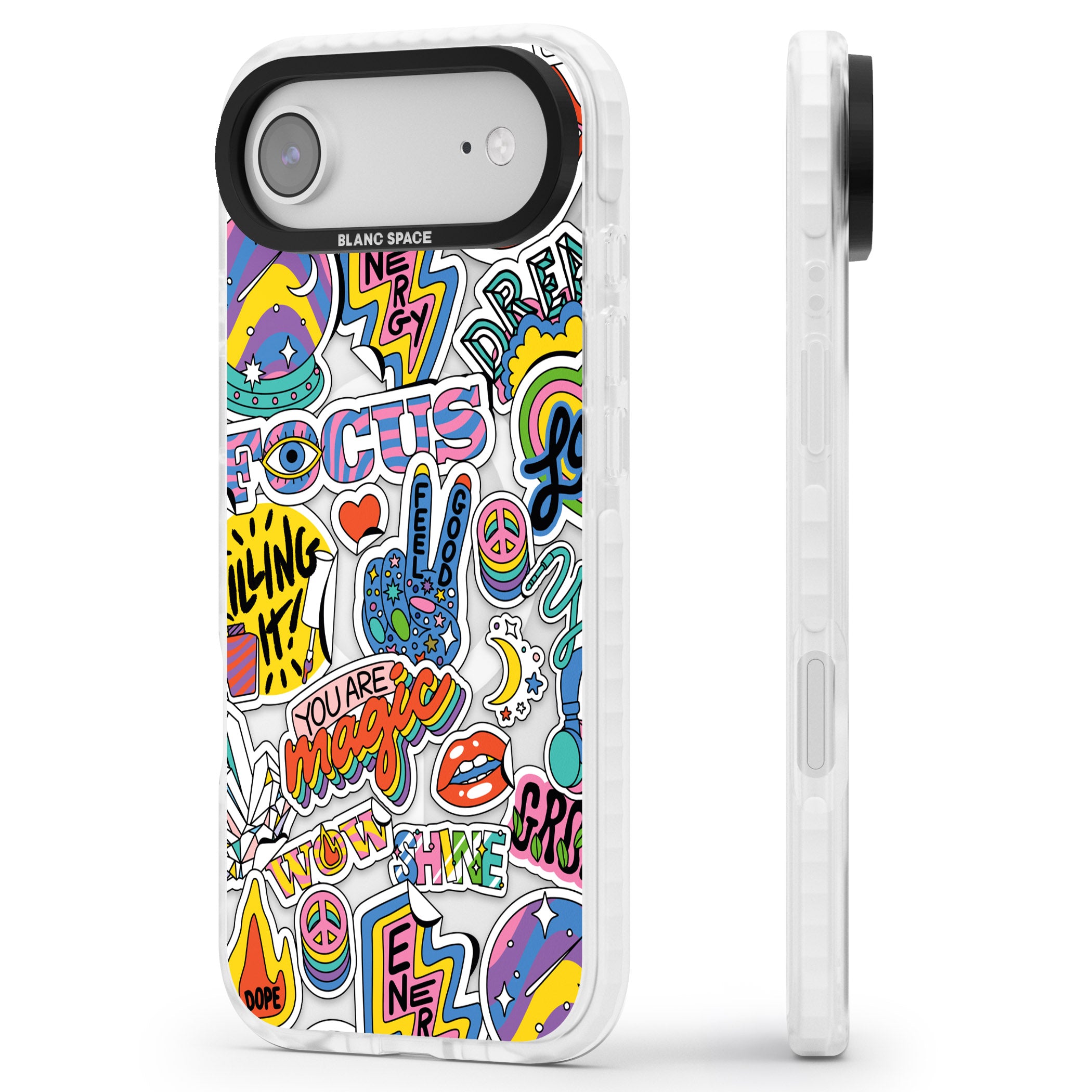 Magic Sticker Collage iPhone 17 Air Impact Pro Clear Phone Case Side Profile