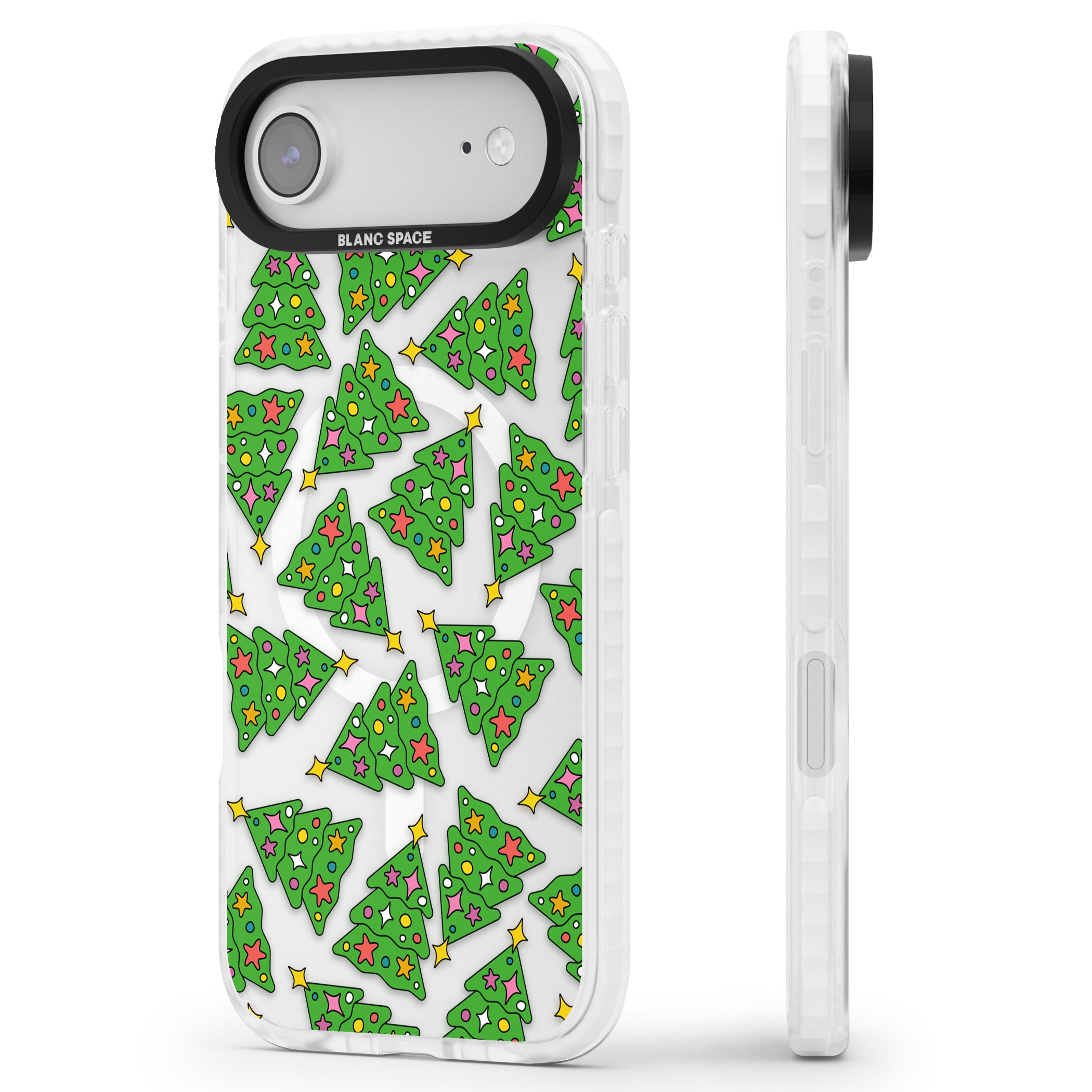 Christmas Tree Pattern iPhone 17 Air Impact Pro Clear Phone Case Side Profile