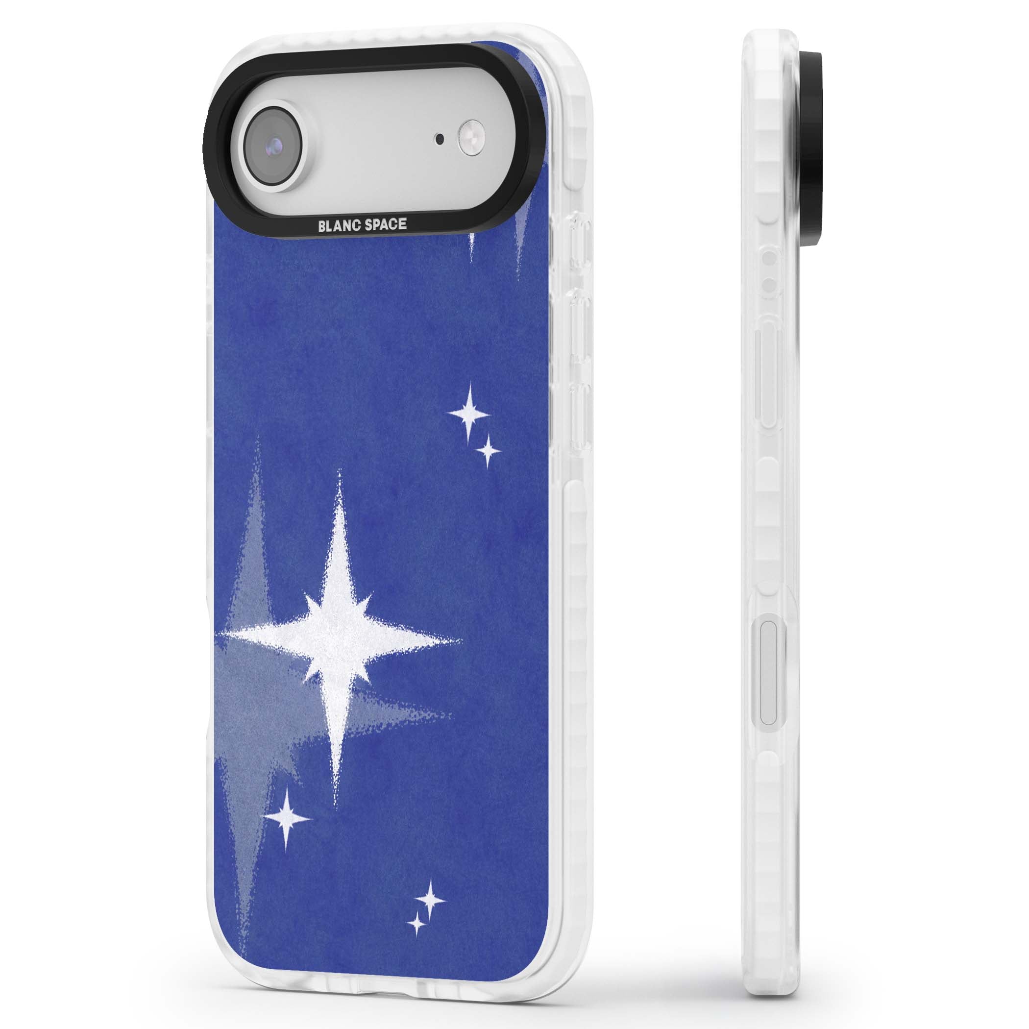 Blue Sparkle celestial iPhone case featuring sparkling silver stars on a deep blue painterly night sky | Impact Magsafe case for iPhone Air