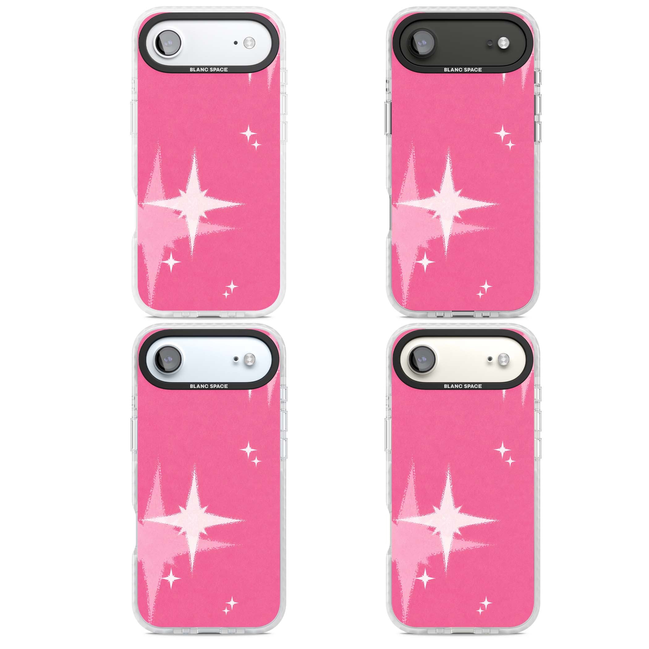 Pink Sparkle Y2K iPhone case featuring hot pink background with shimmering white starburst pattern | Impact Magsafe case for iPhone Air