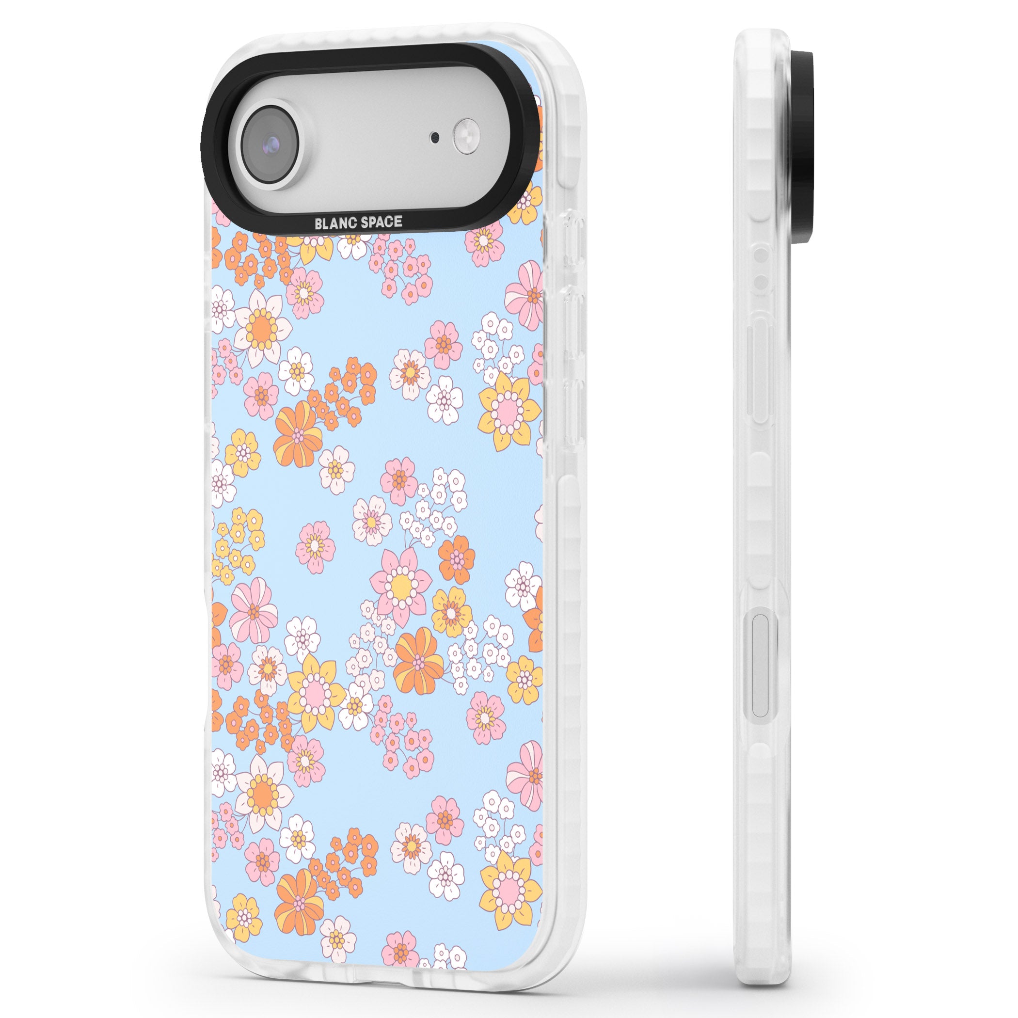 Lake Blue Flower Mix iPhone 17 Air Impact Pro Clear Phone Case Side Profile