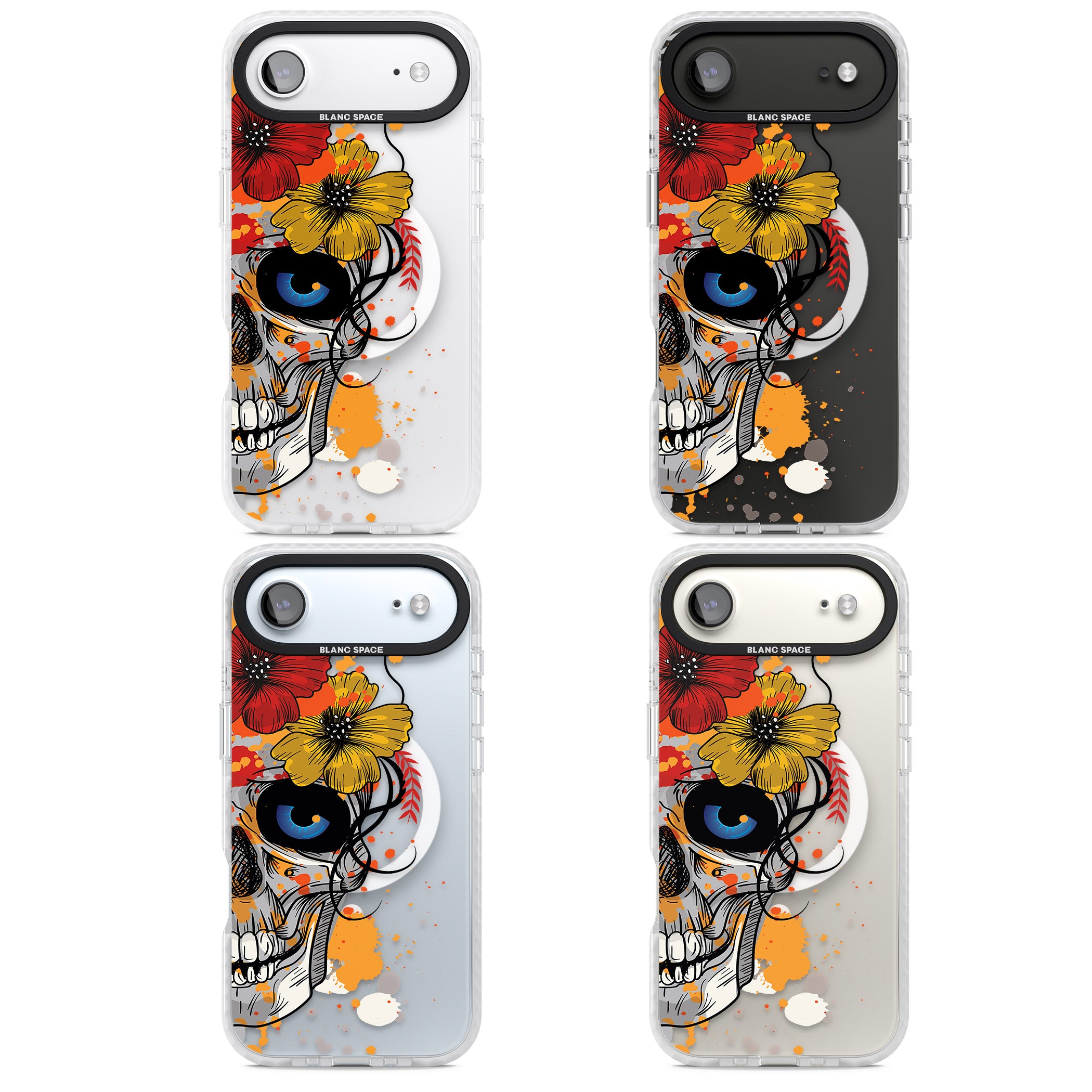 Sugar Skull Flowers iPhone 17 Air Impact Pro Clear Phone Case APT Impact Protection