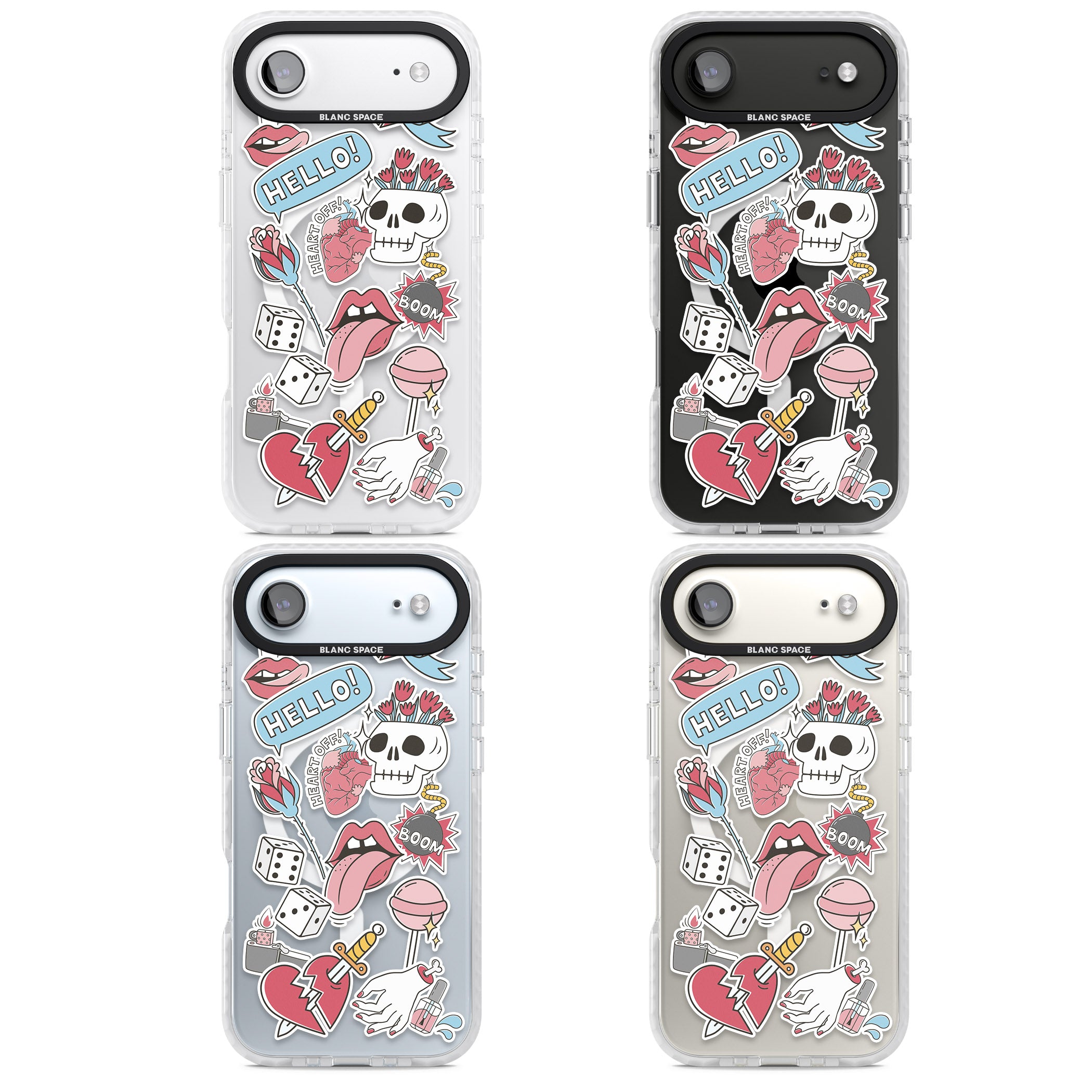 Skull & Flowers Stickers iPhone 17 Air Impact Pro Clear Phone Case APT Impact Protection