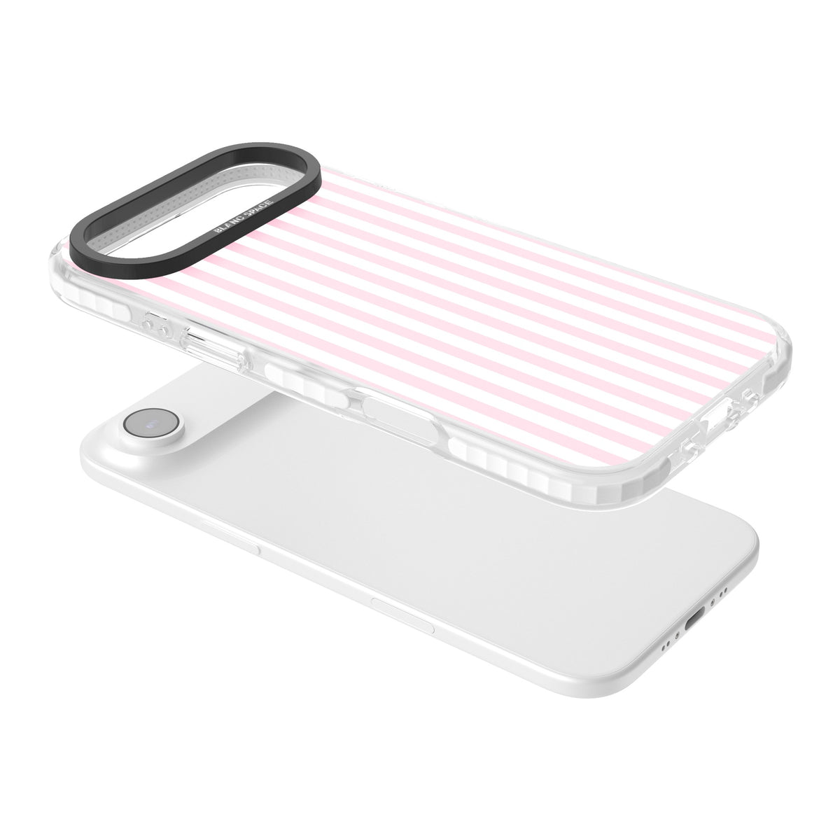 Pink Stripe preppy iPhone case featuring soft pastel pink and white vertical candy stripes iPhone Air / iPhone 17 Air Impact Pro Clear Phone Case angled