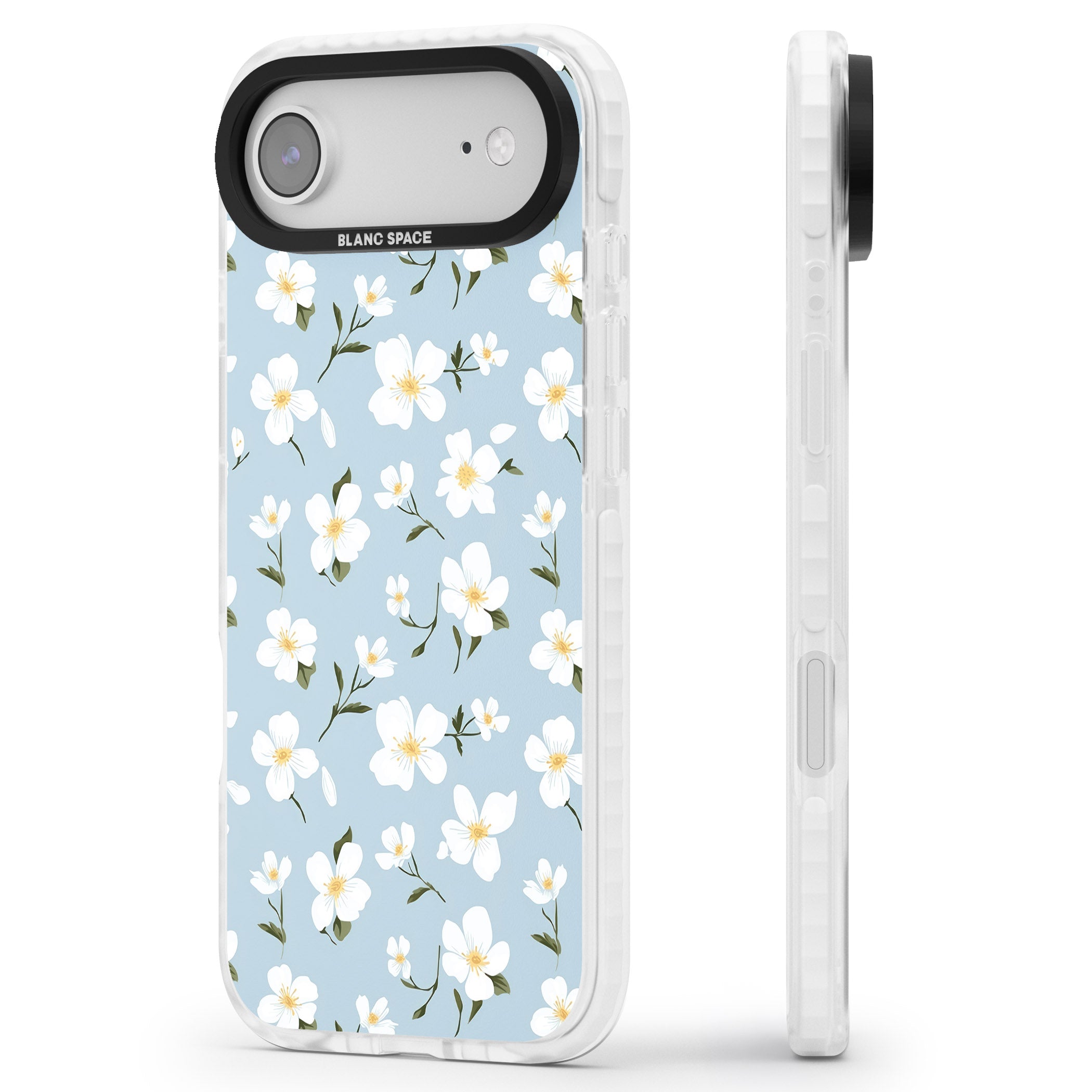 Soft White Blossoms iPhone 17 Air Impact Pro Clear Phone Case Side Profile