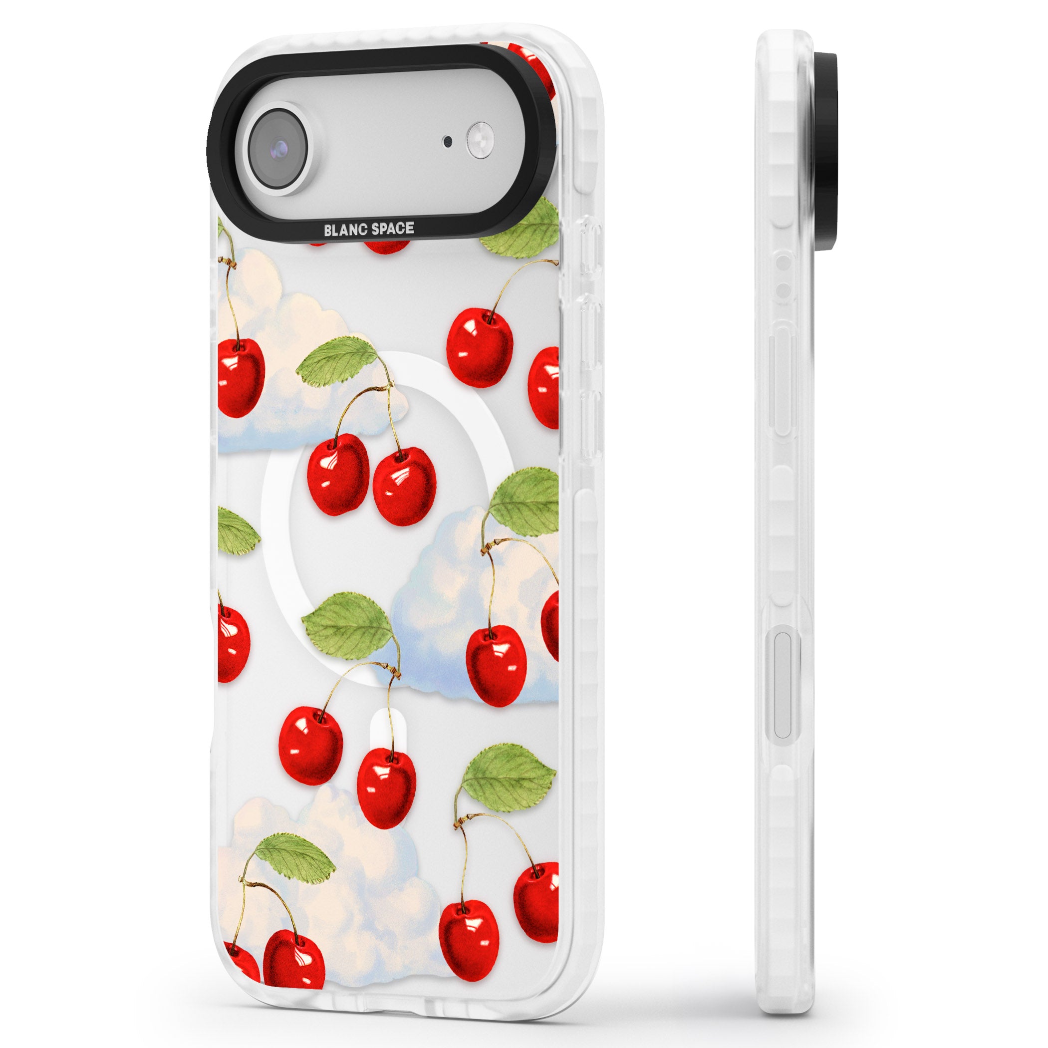 Vintage Cherries & Clouds iPhone 17 Air Impact Pro Clear Phone Case Side Profile