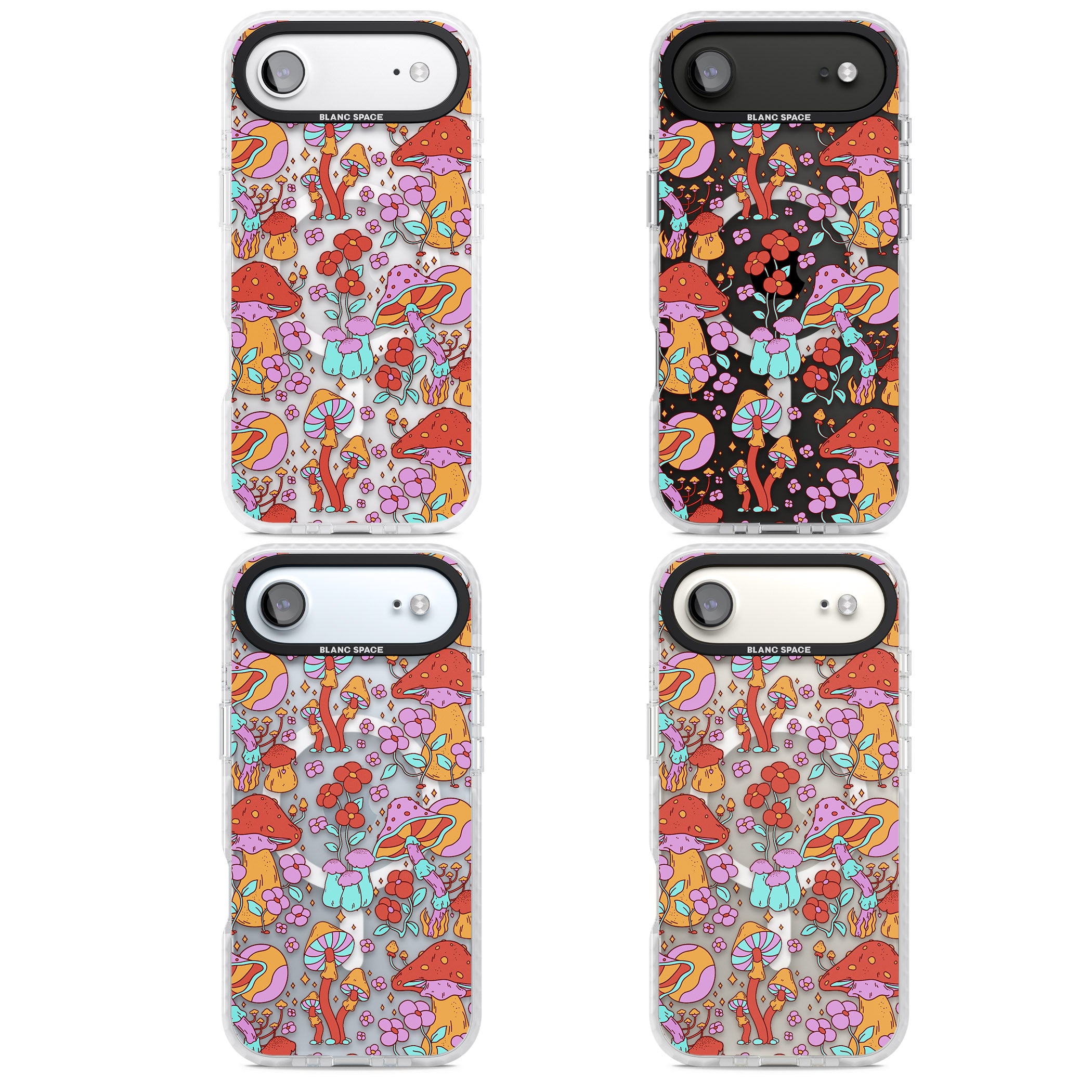 Psychedelic Flowers & Mushrooms iPhone 17 Air Impact Pro Clear Phone Case APT Impact Protection