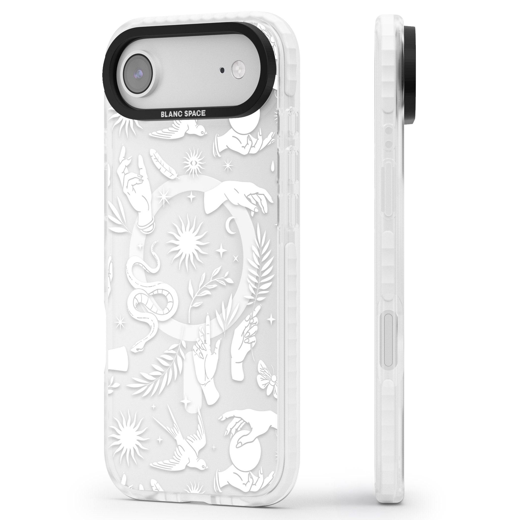 Celestial Pattern (White) iPhone 17 Air Impact Pro Clear Phone Case Side Profile
