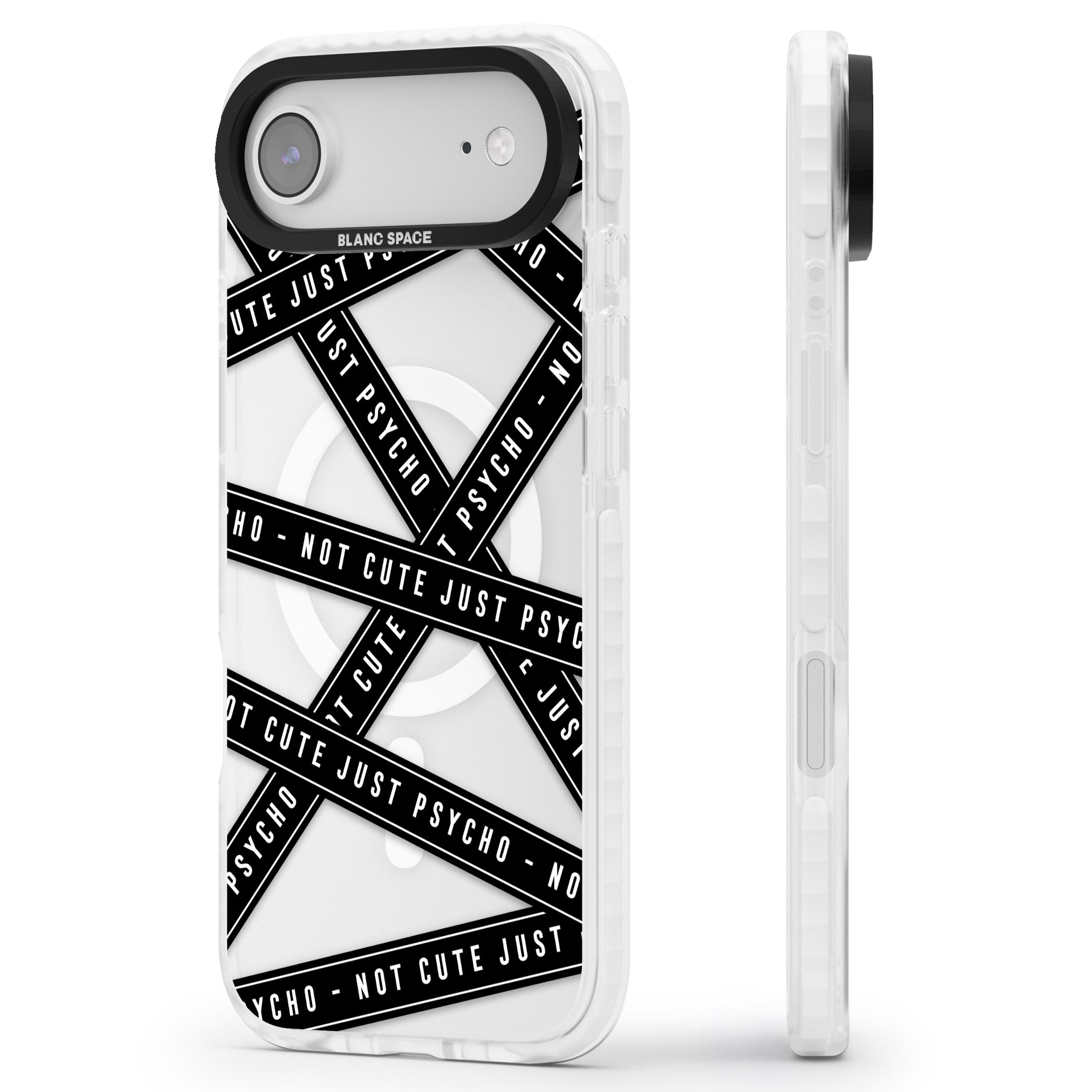 Not Cute Just Psycho iPhone 17 Air Impact Pro Clear Phone Case Side Profile