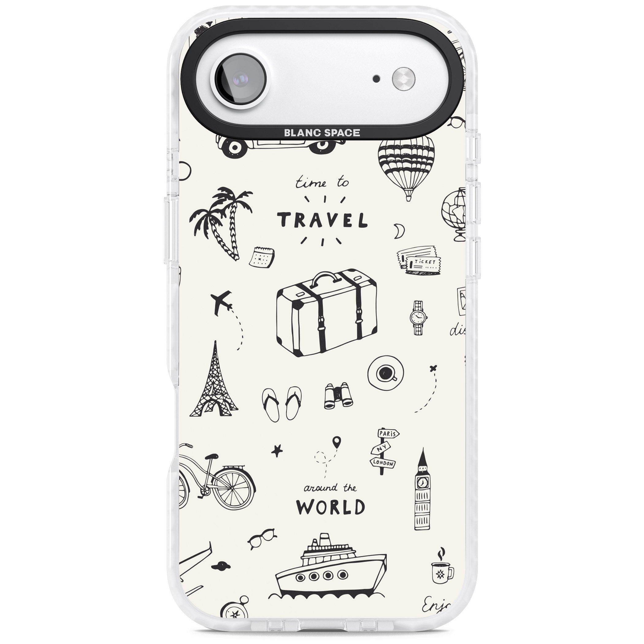 Cute Travel Pattern, White On iPhone 17 Air Impact Pro Clear Phone Case