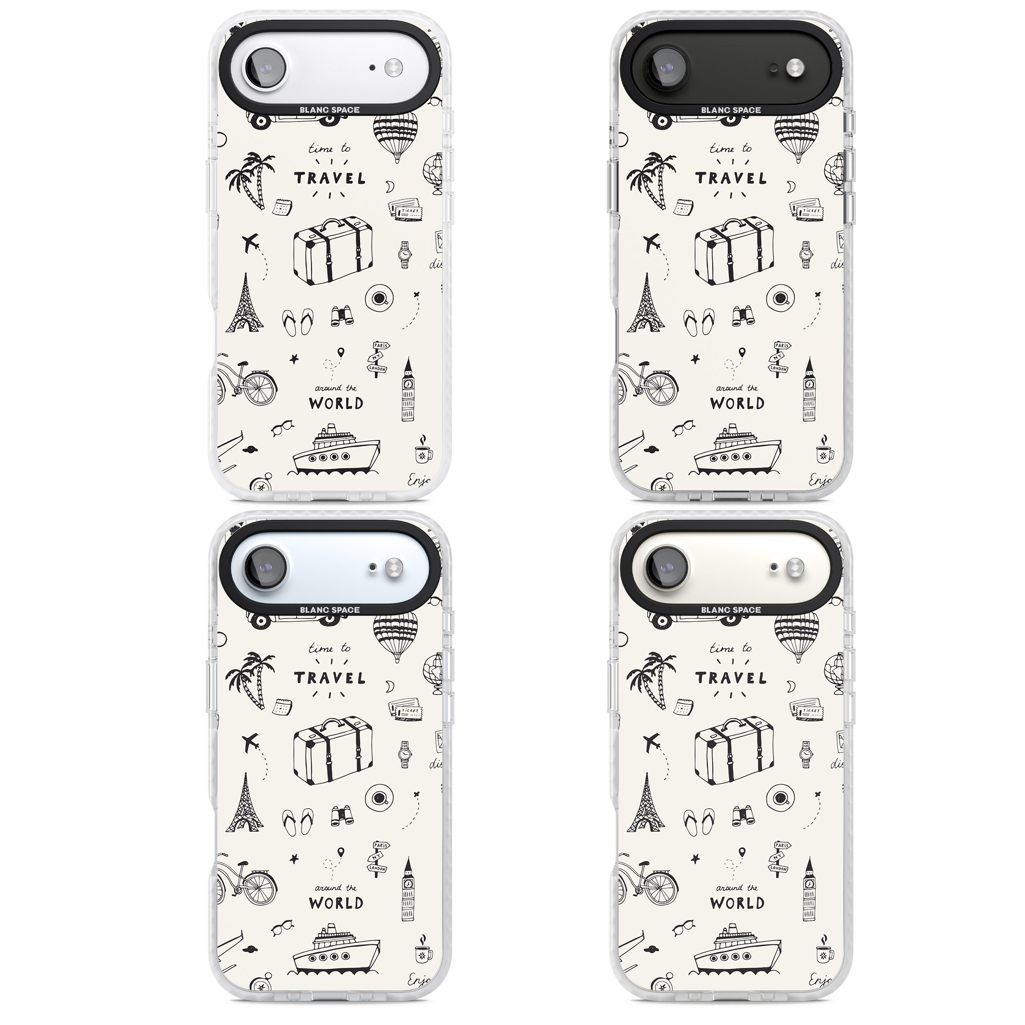 Cute Travel Pattern, White On iPhone 17 Air Impact Pro Clear Phone Case APT Impact Protection