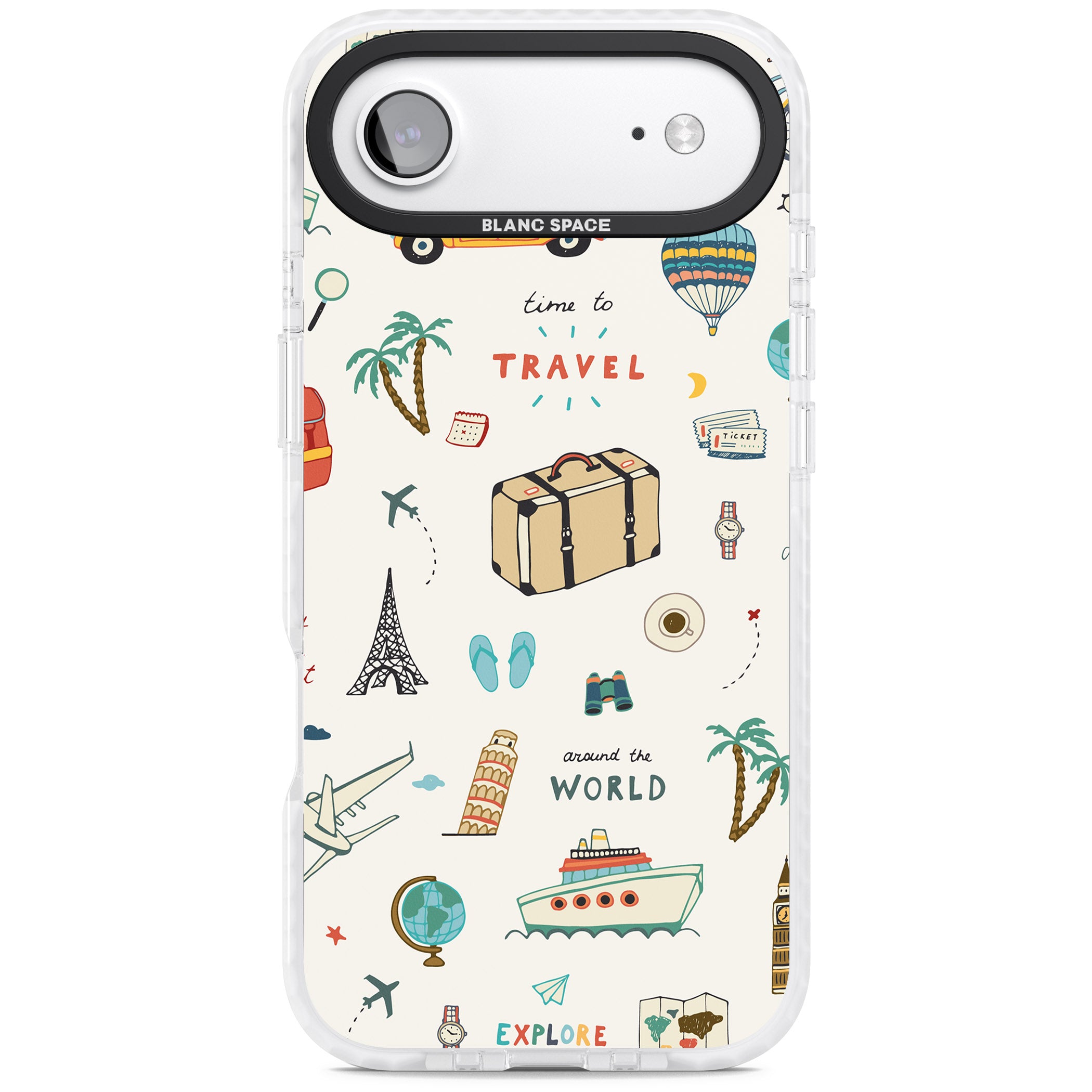 Cute Travel Pattern Cream iPhone 17 Air Impact Pro Clear Phone Case
