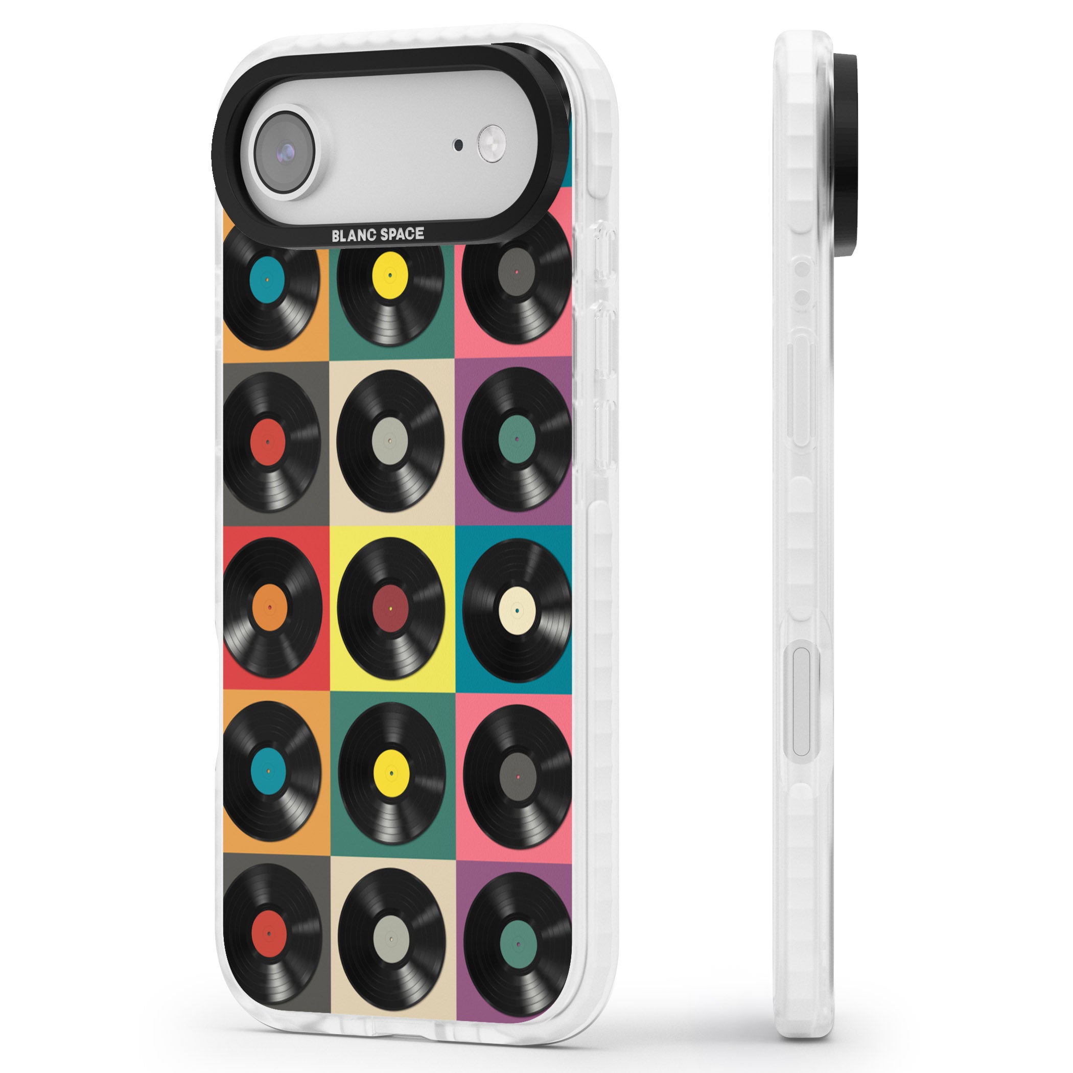 Vinyl Record Pattern iPhone 17 Air Impact Pro Clear Phone Case Side Profile