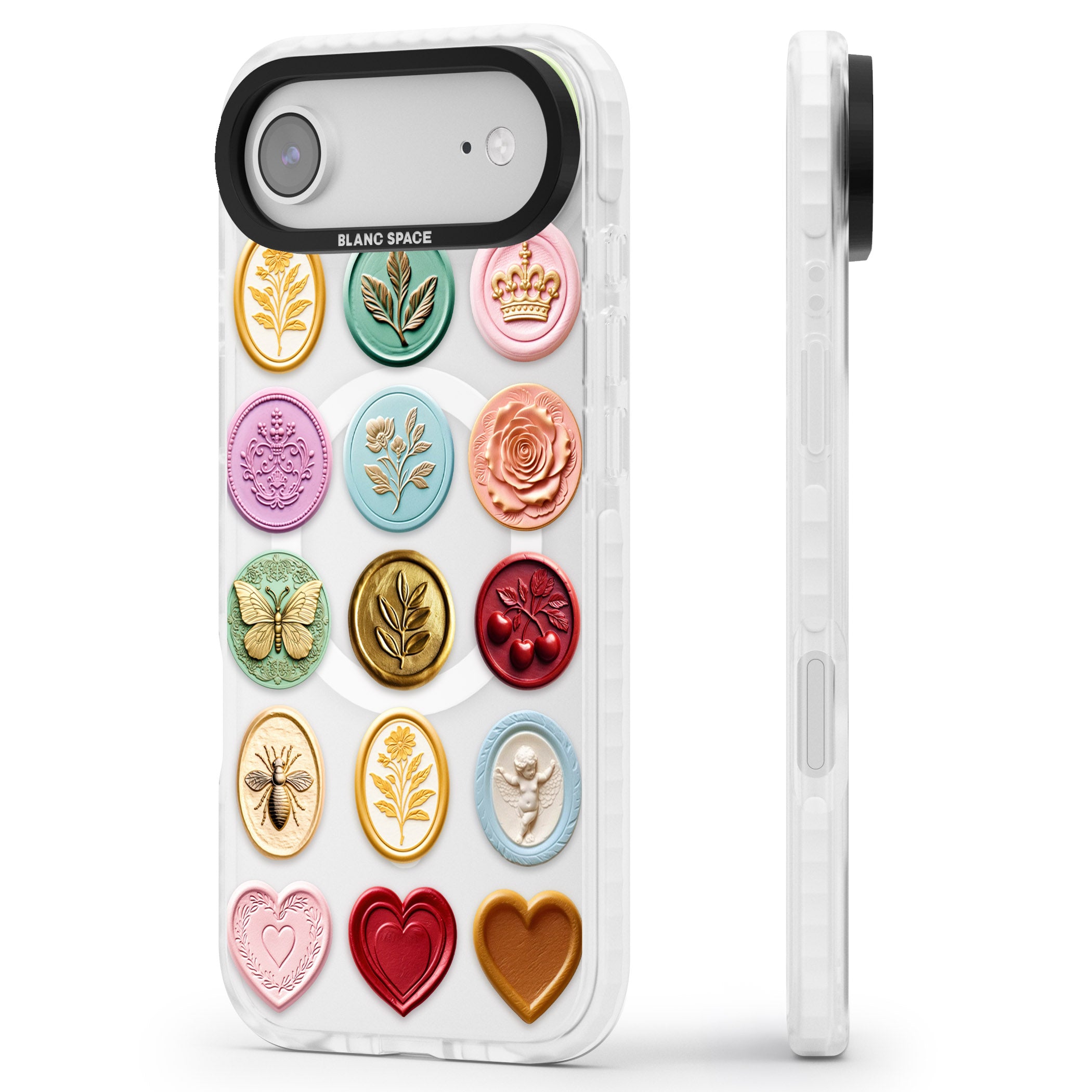 Vintage Wax Seal Pattern iPhone 17 Air Impact Pro Clear Phone Case Side Profile