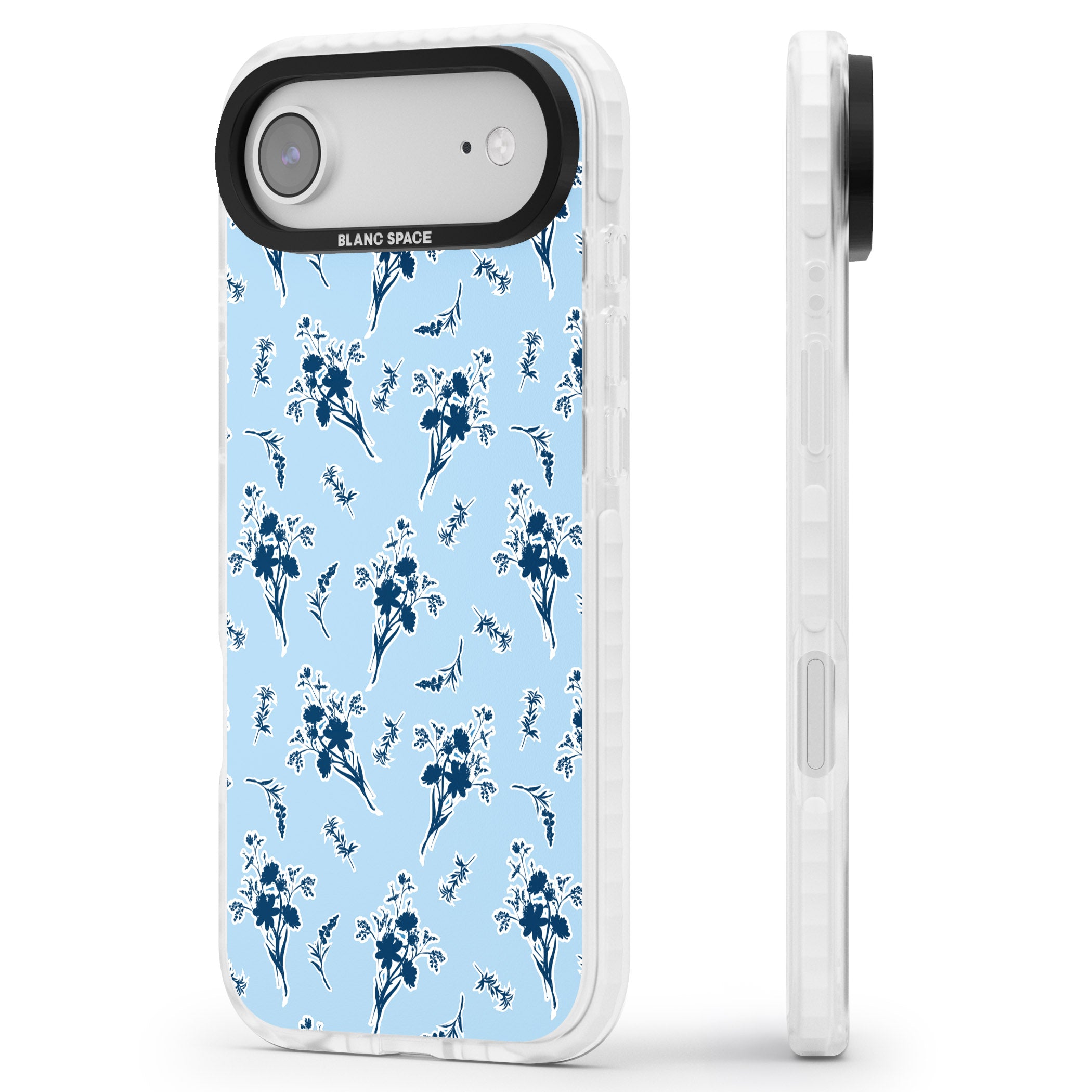 Blue Sticker Wildflowers iPhone 17 Air Impact Pro Clear Phone Case Side Profile