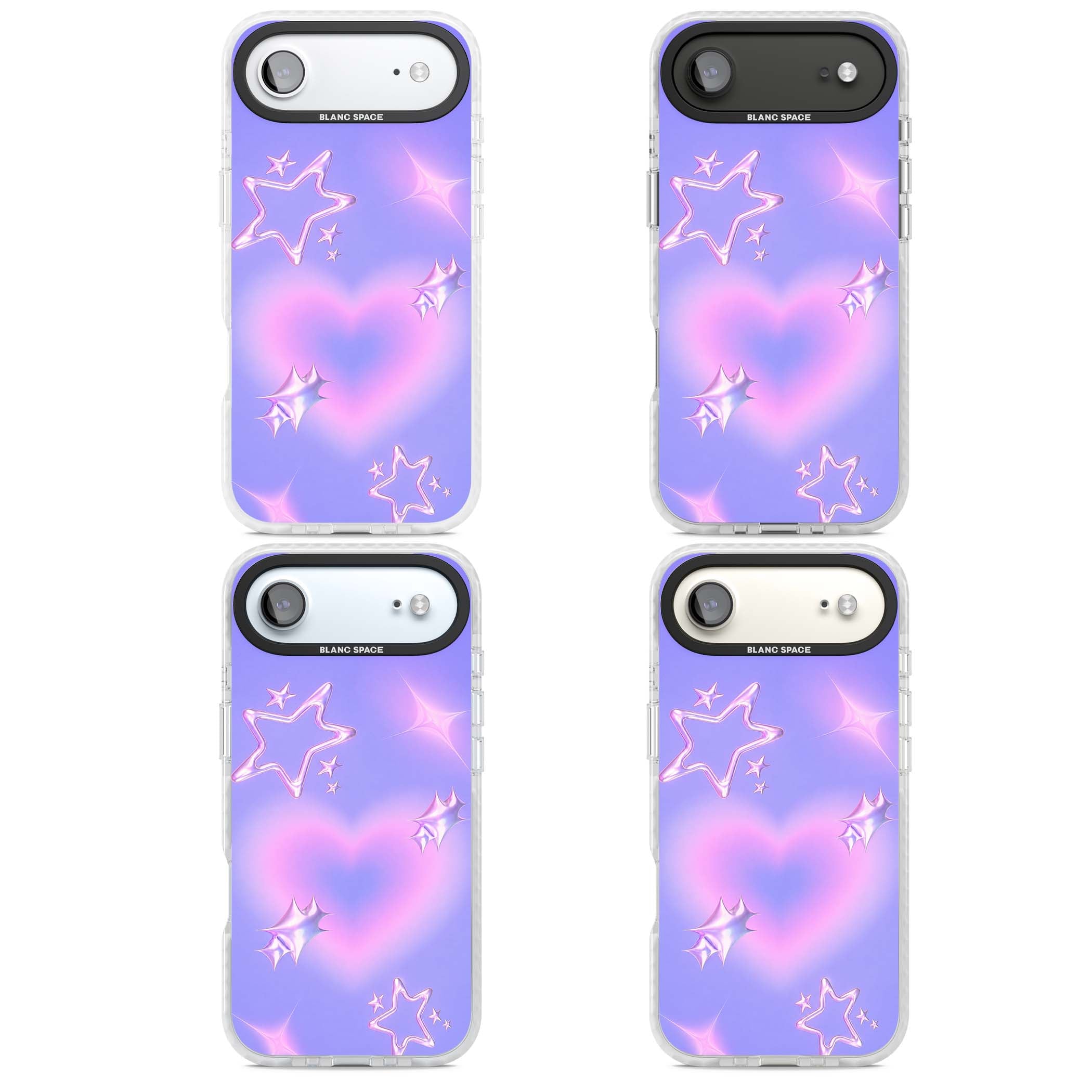 Soft Sugar Y2K iPhone case featuring iridescent chrome hearts, metallic pink stars and a lavender gradient sky | Impact Magsafe case for iPhone Air