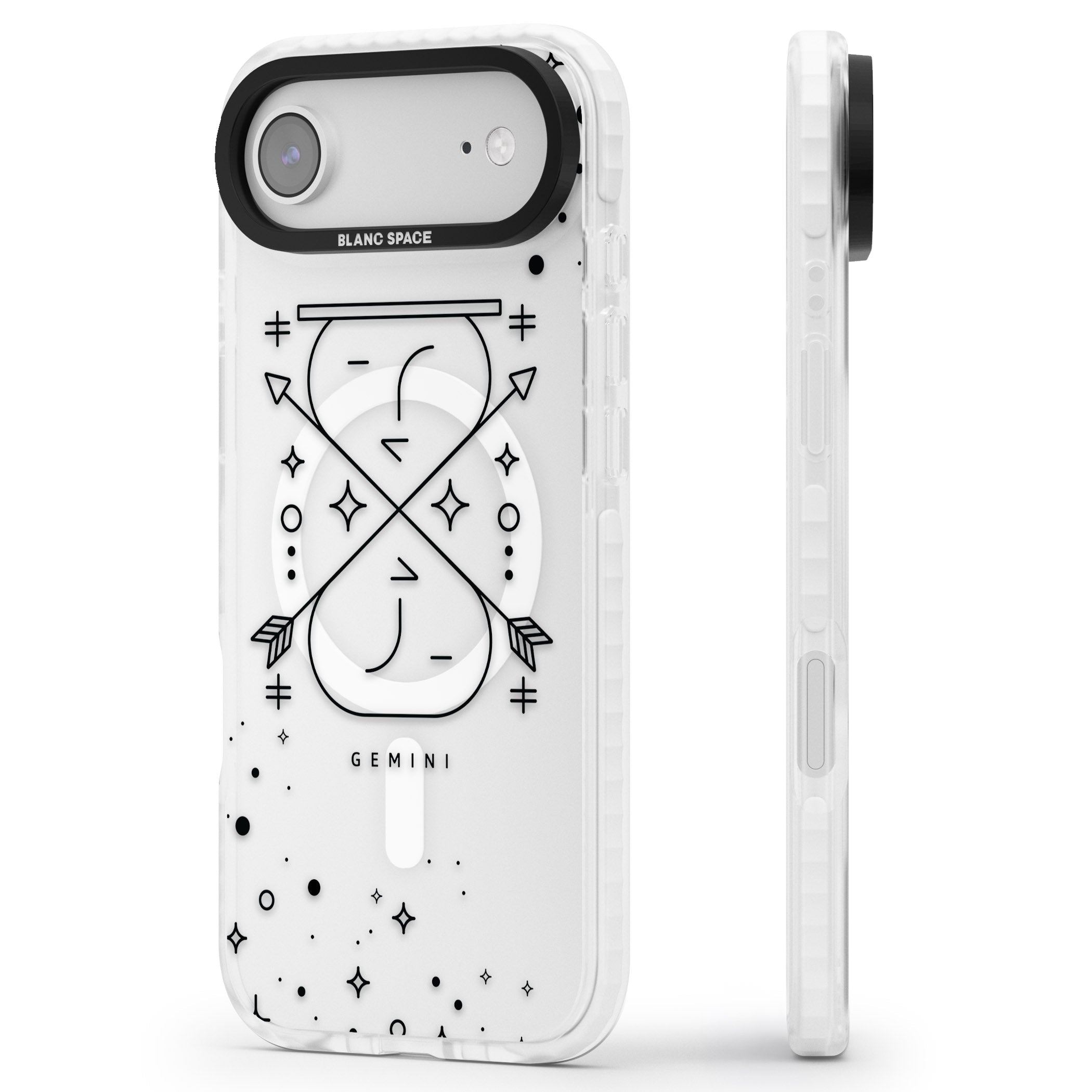 Gemini Zodiac iPhone 17 Air Impact Pro Clear Phone Case Side Profile