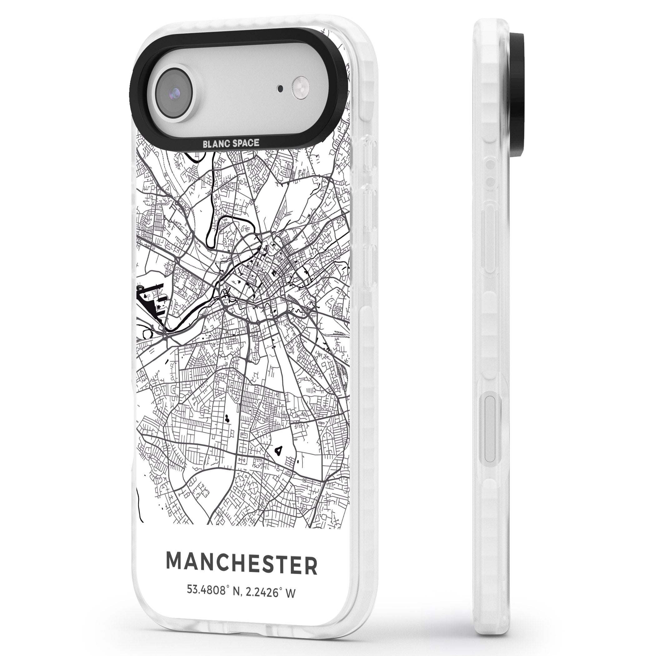 Manchester Map iPhone 17 Air Impact Clear Phone Case Side Profile