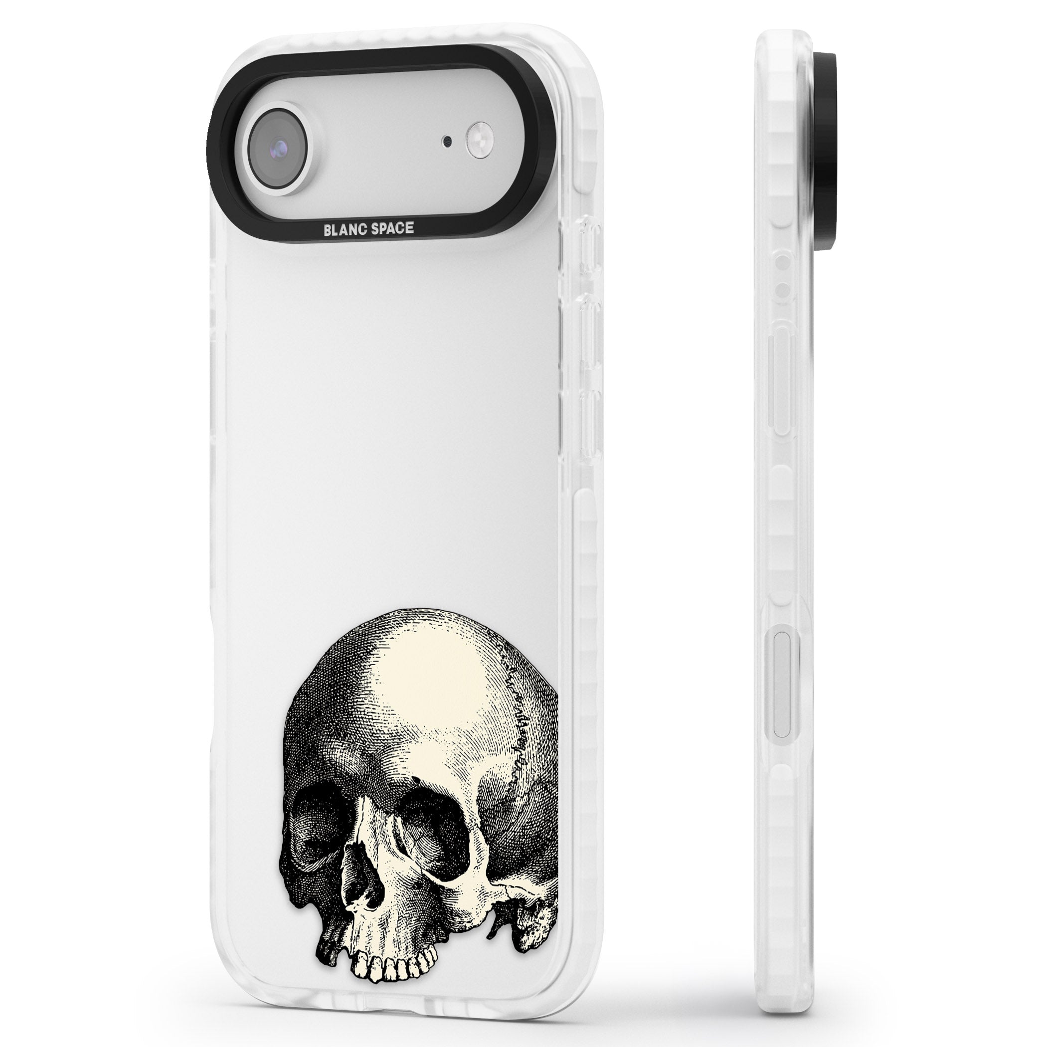 Minimal Vintage Skull iPhone 17 Air Impact Clear Phone Case Side Profile