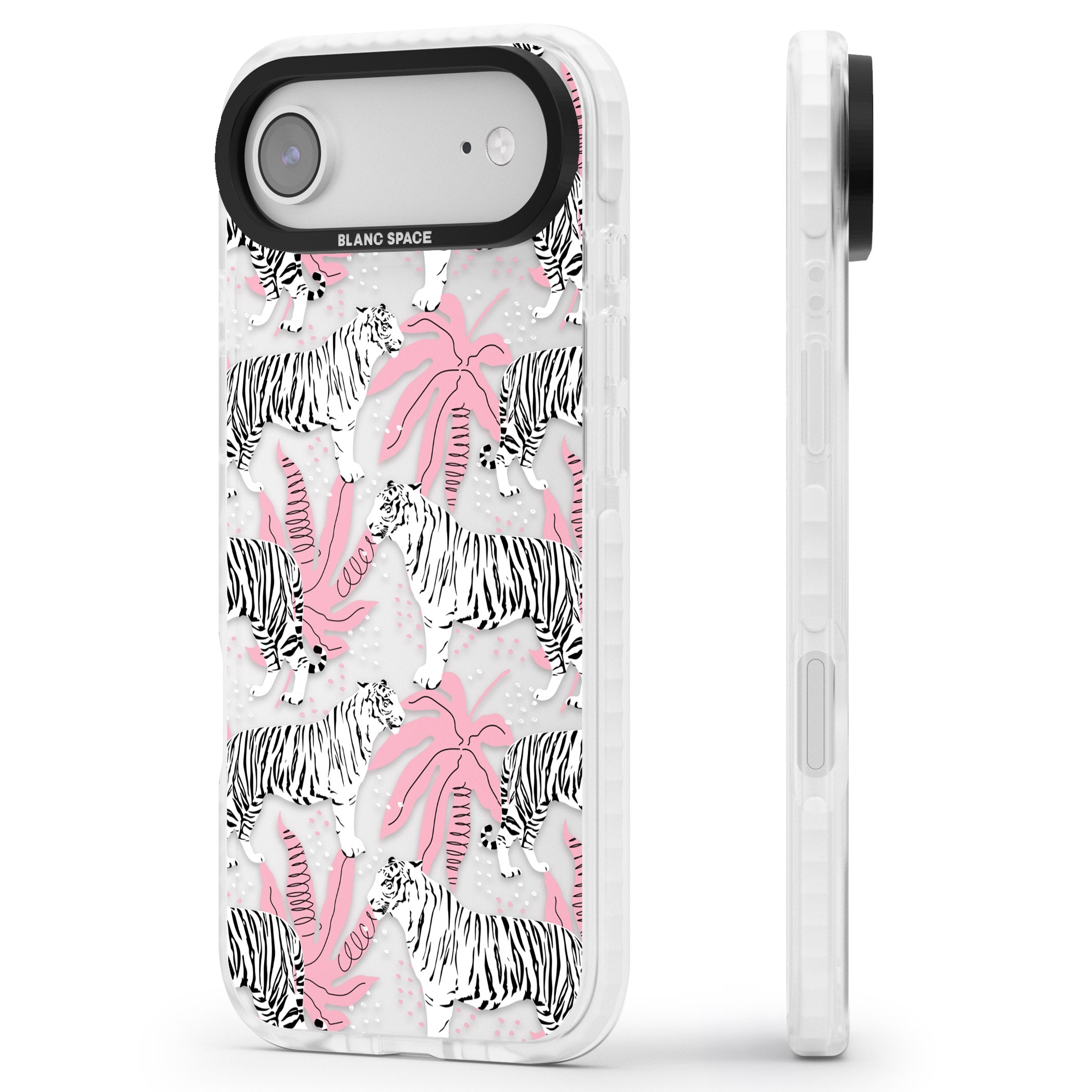 Pink & White Tropical Tigers iPhone 17 Air Impact Clear Phone Case Side Profile