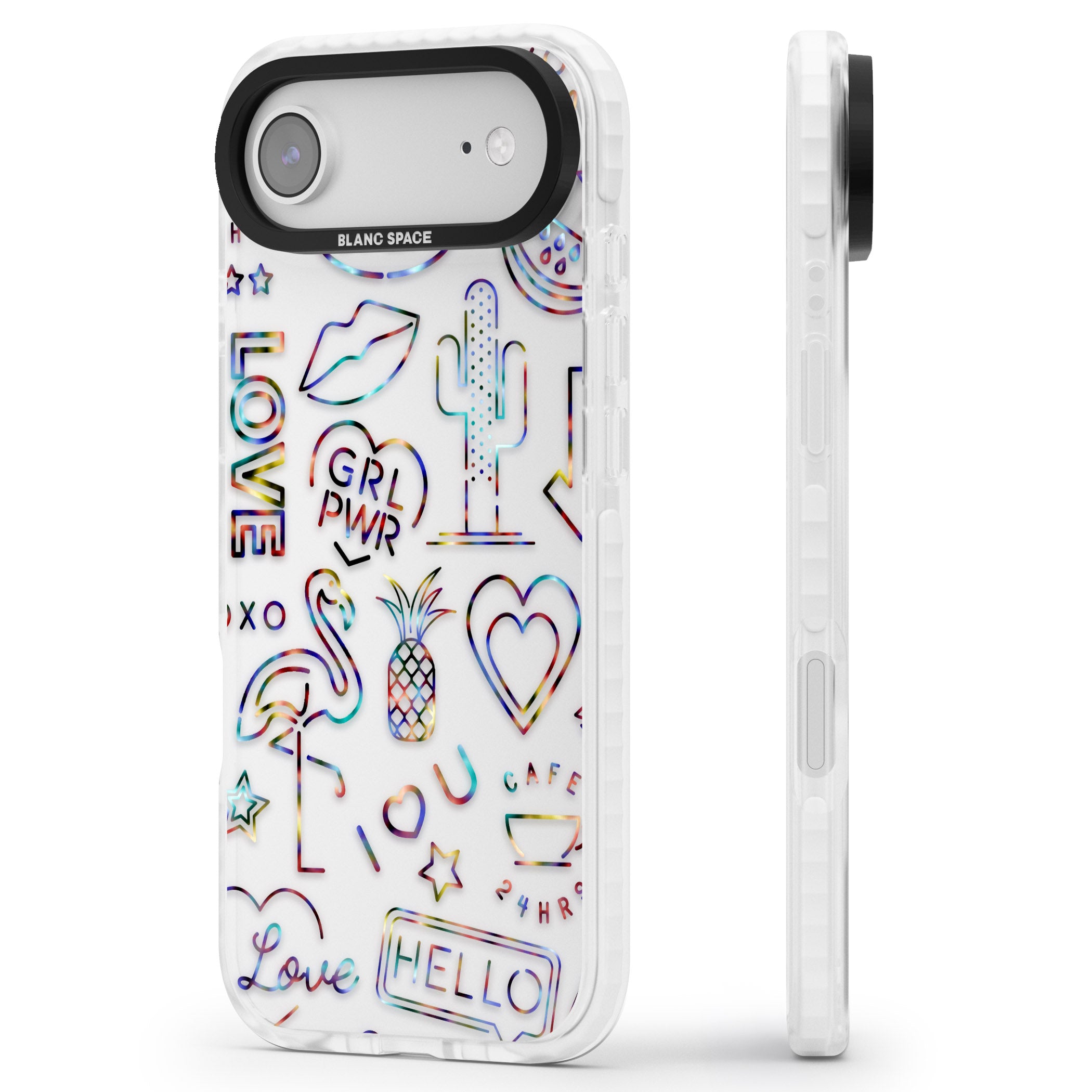Funky Nebula Neon Sign iPhone 17 Air Impact Clear Phone Case Side Profile