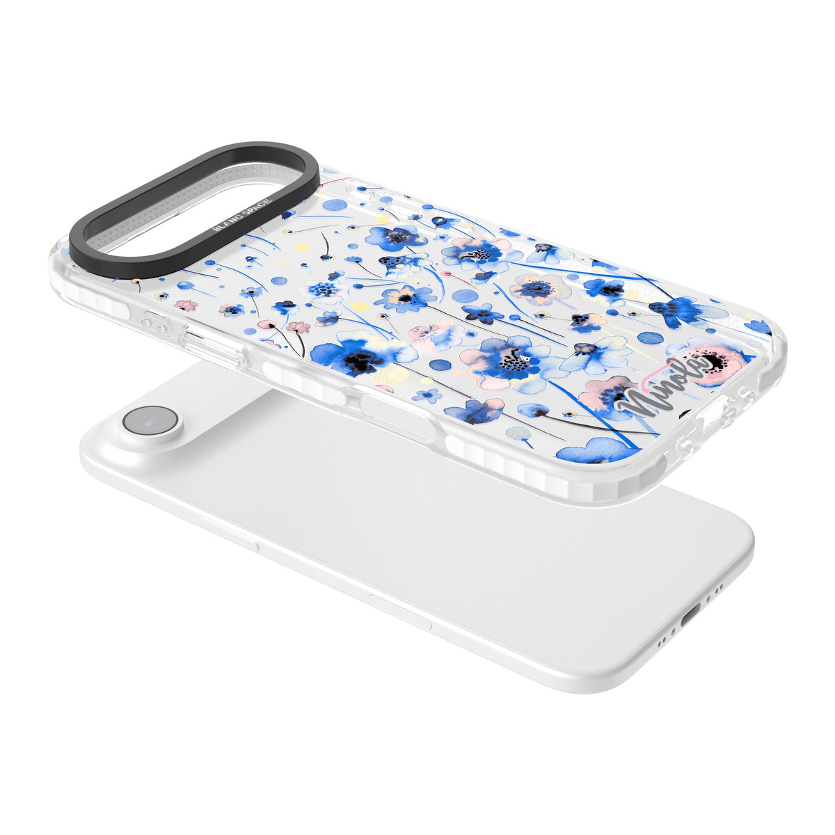 Ink Flowers Blue iPhone Air Impact Clear Phone Case angled