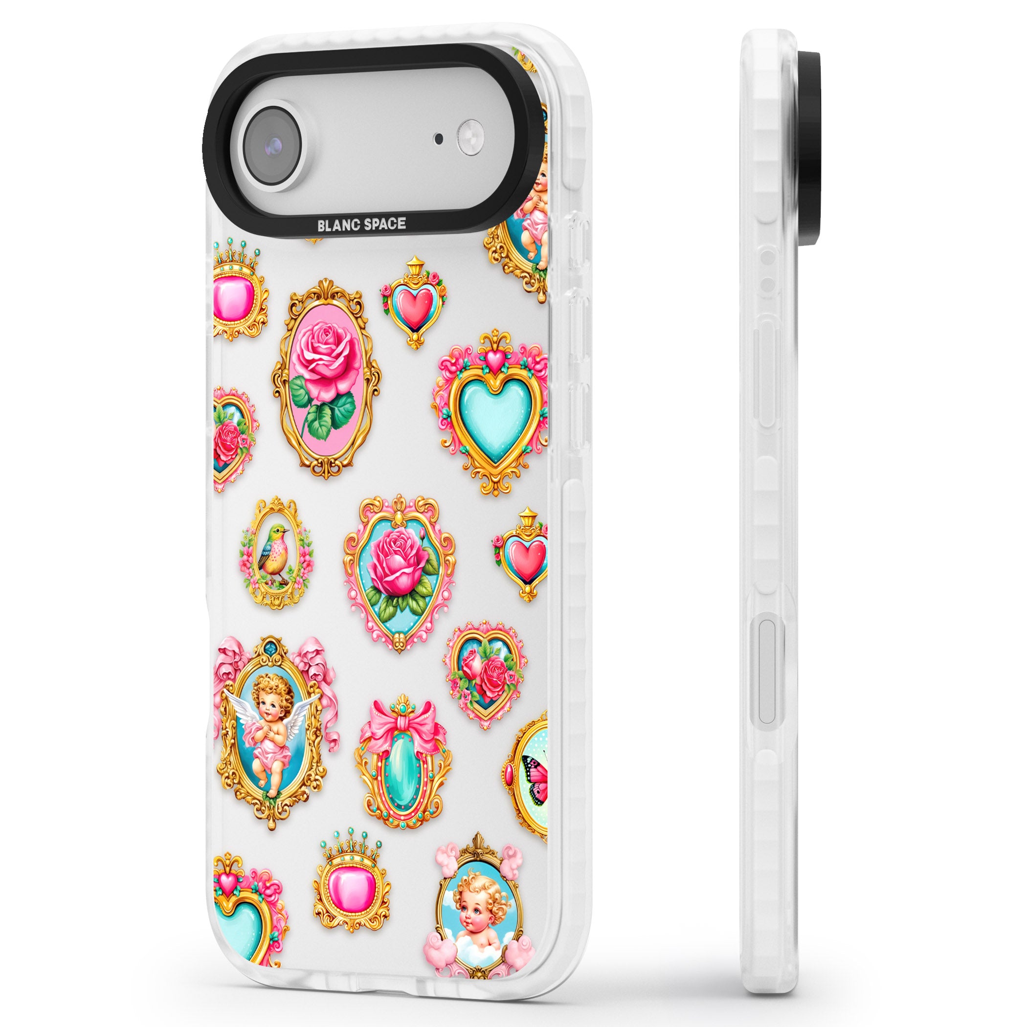 Angelcore Hearts Frames iPhone 17 Air Impact Clear Phone Case Side Profile