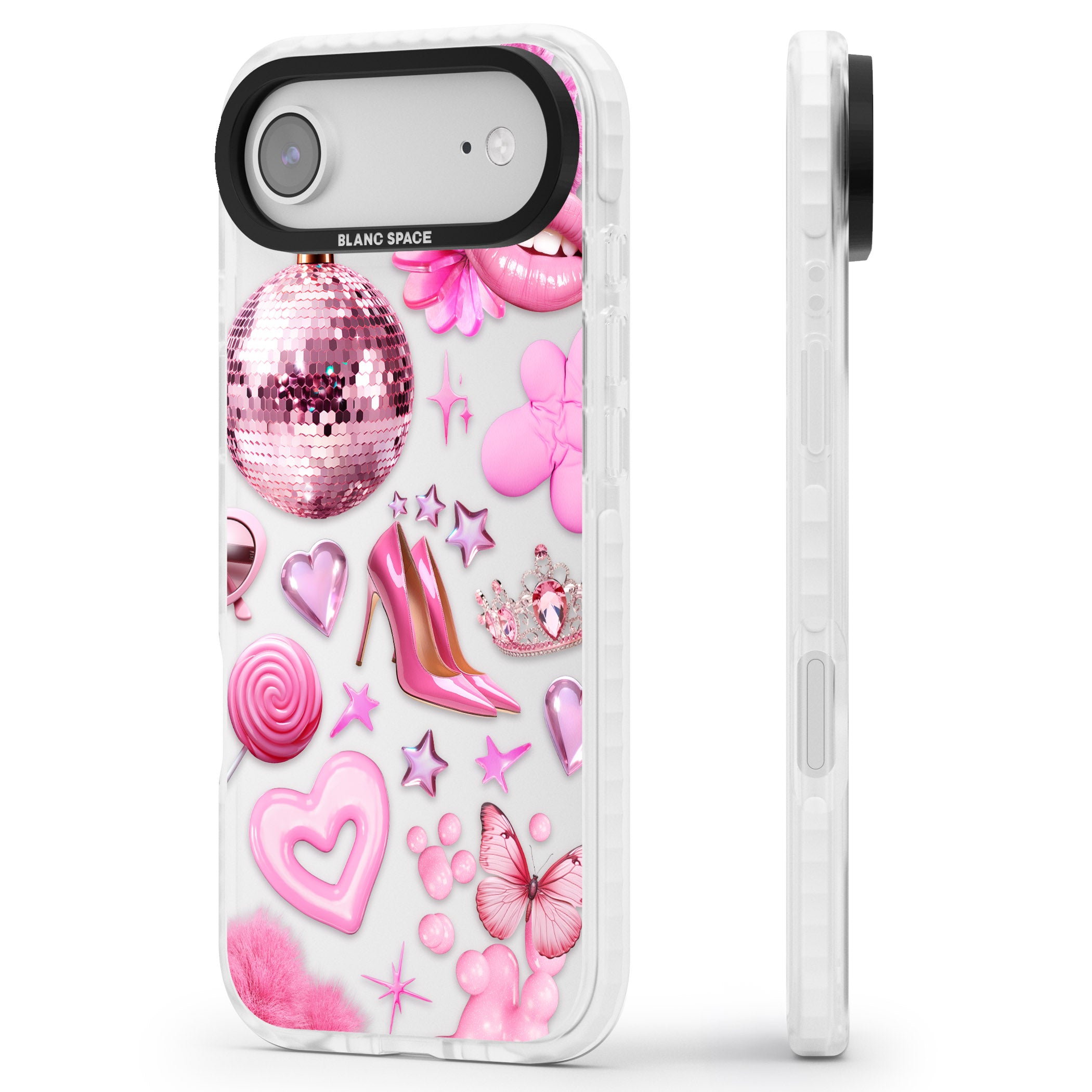 Pink Glam iPhone 17 Air Impact Clear Phone Case Side Profile