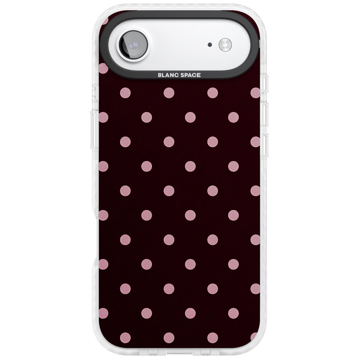 Merlot Dots polka dot iPhone case featuring dusty pink spots on a deep burgundy background in a retro grid iPhone Air / iPhone 17 Air Impact Clear Phone Case front